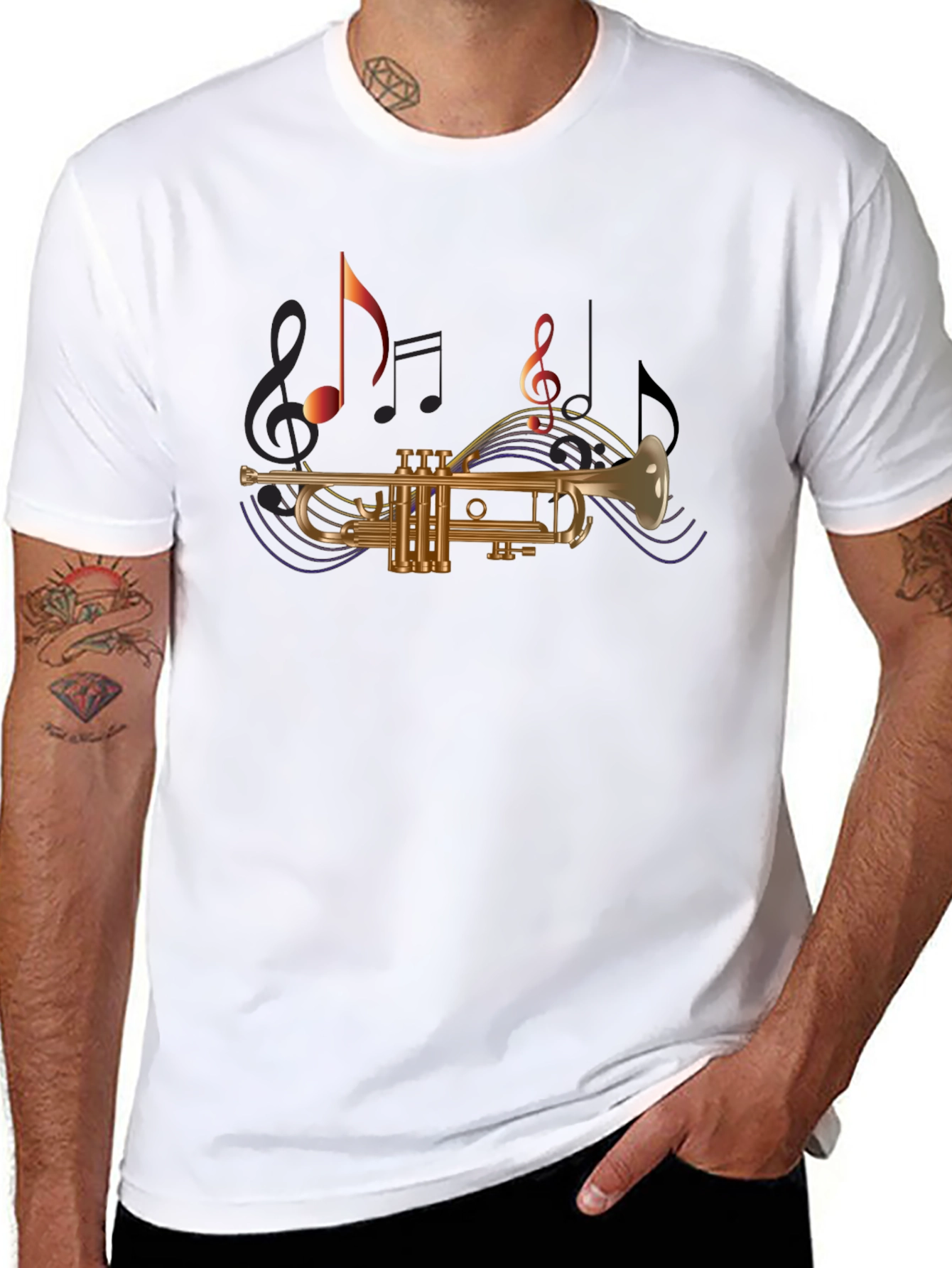 Black Trumpet & Music Note T-Shirt - Black view 8