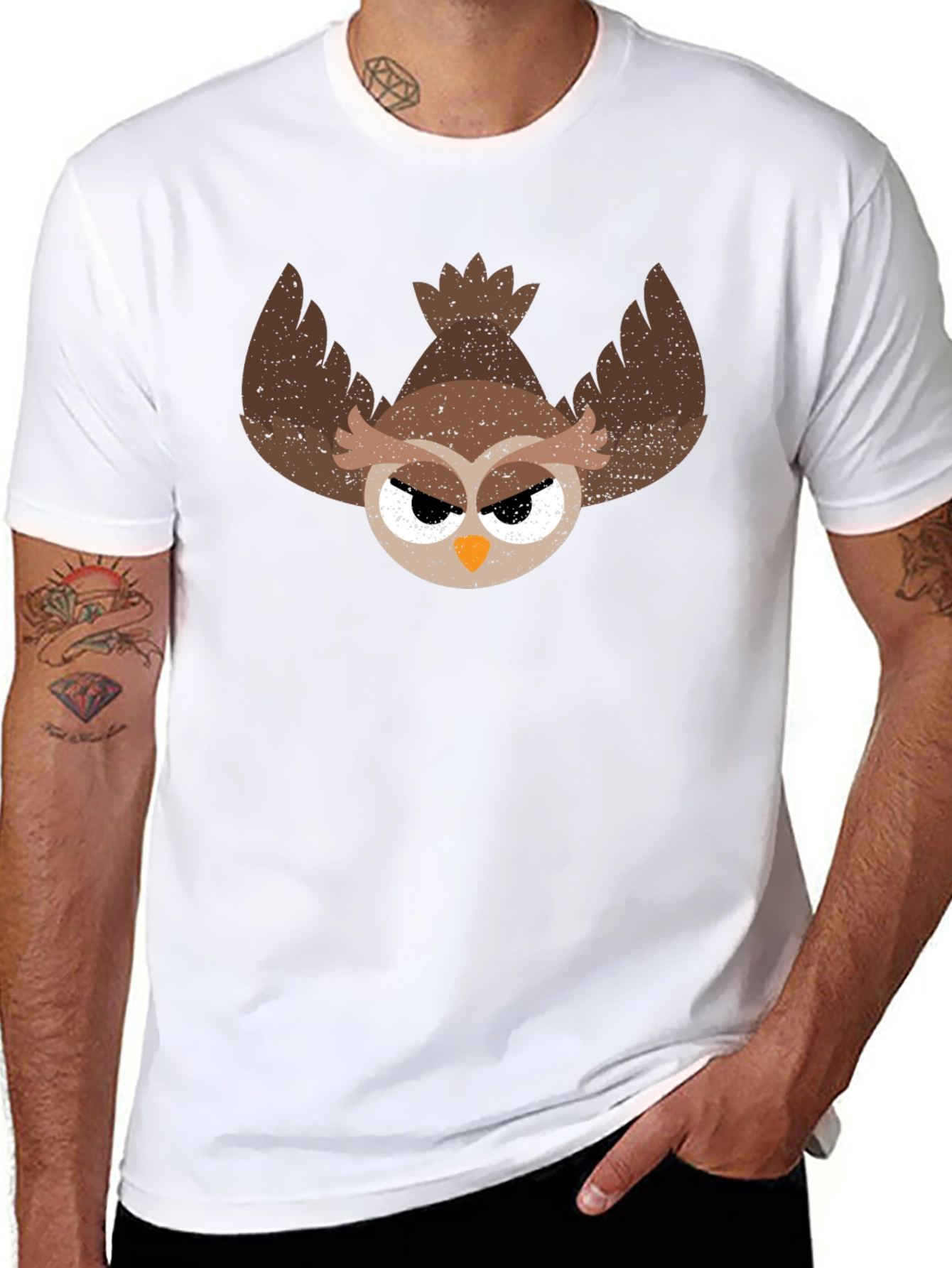 Black Grumpy Owl Graphic Tee - Men's Black T-Shirt view 8