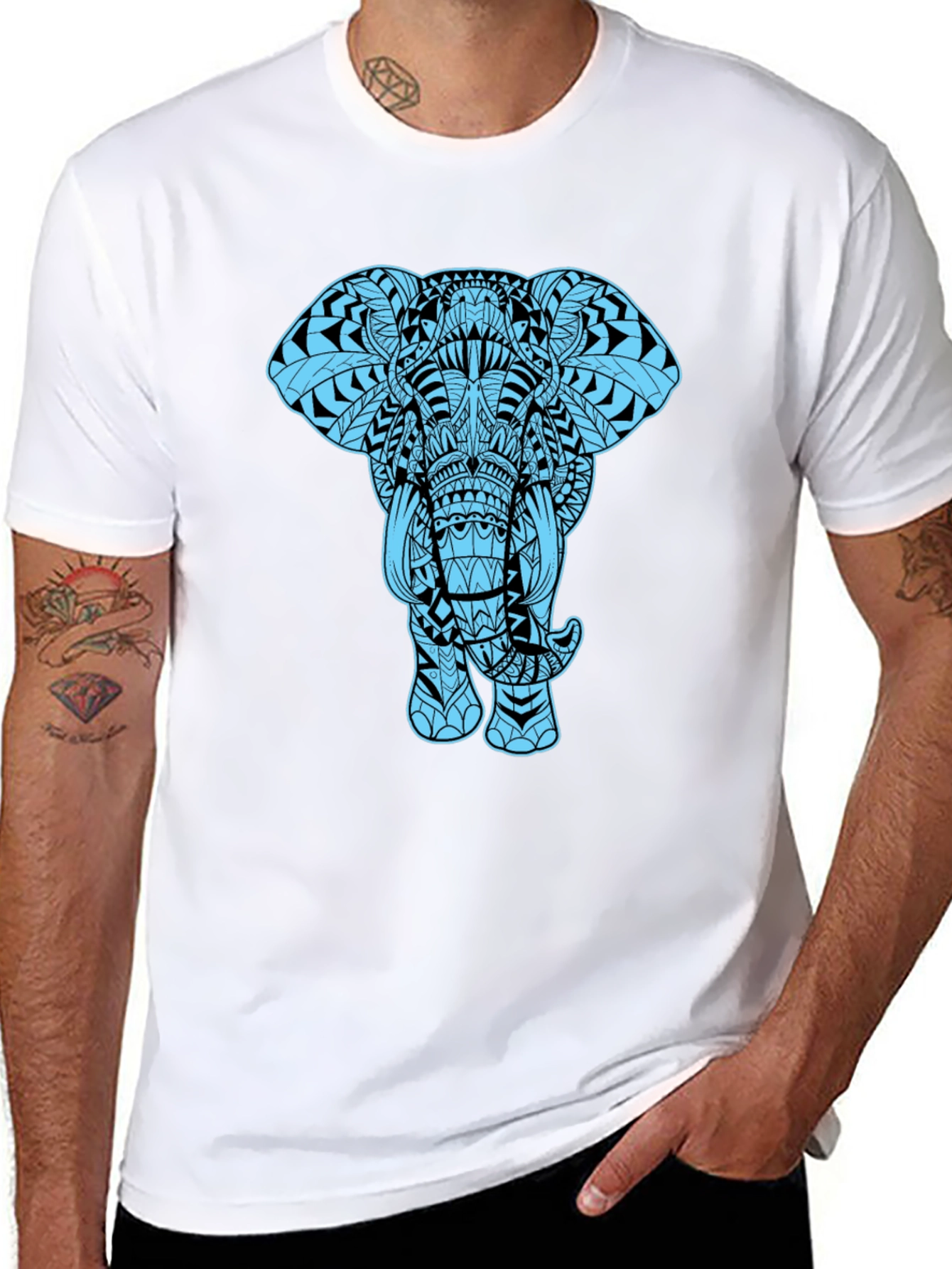 Black Elephant Graphic Tee - Black Cotton Blend Casual Shirt view 8