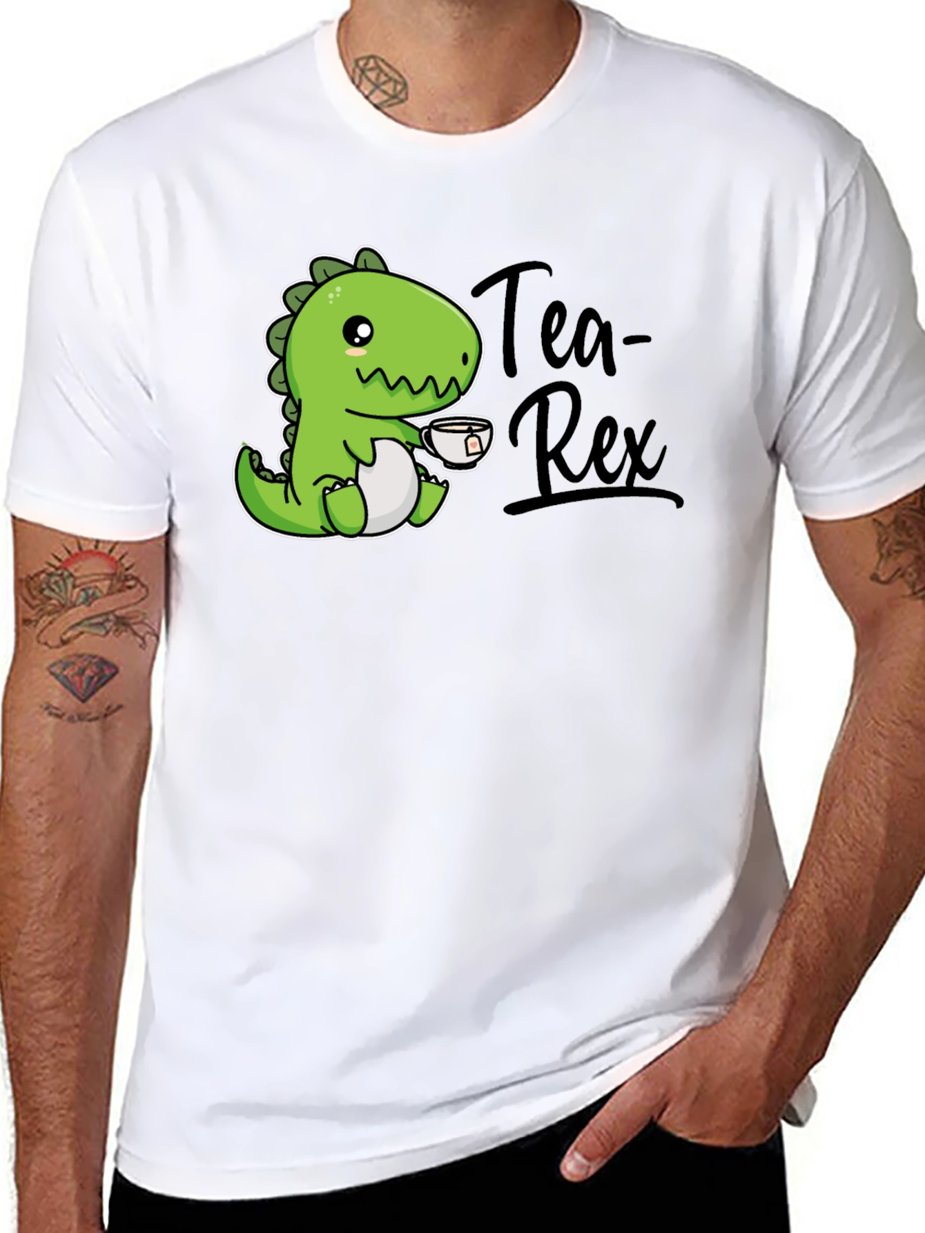Black Tea Rex T-Shirt - Cute Dinosaur Graphic Tee view 8