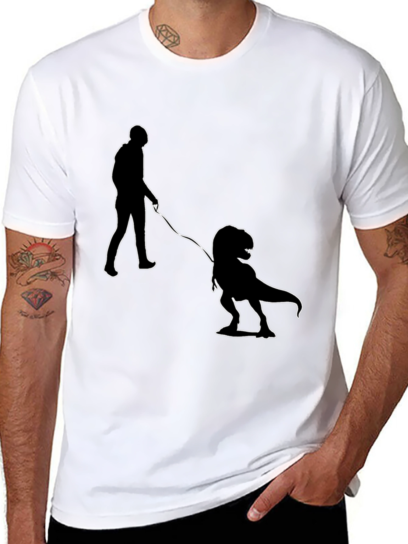 Black Dino Walk T-Shirt - Funny Novelty Tee view 8