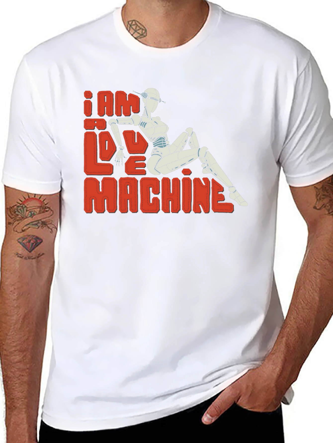 Black I Am Love Machine T-Shirt - Sci-Fi Robot Design view 8