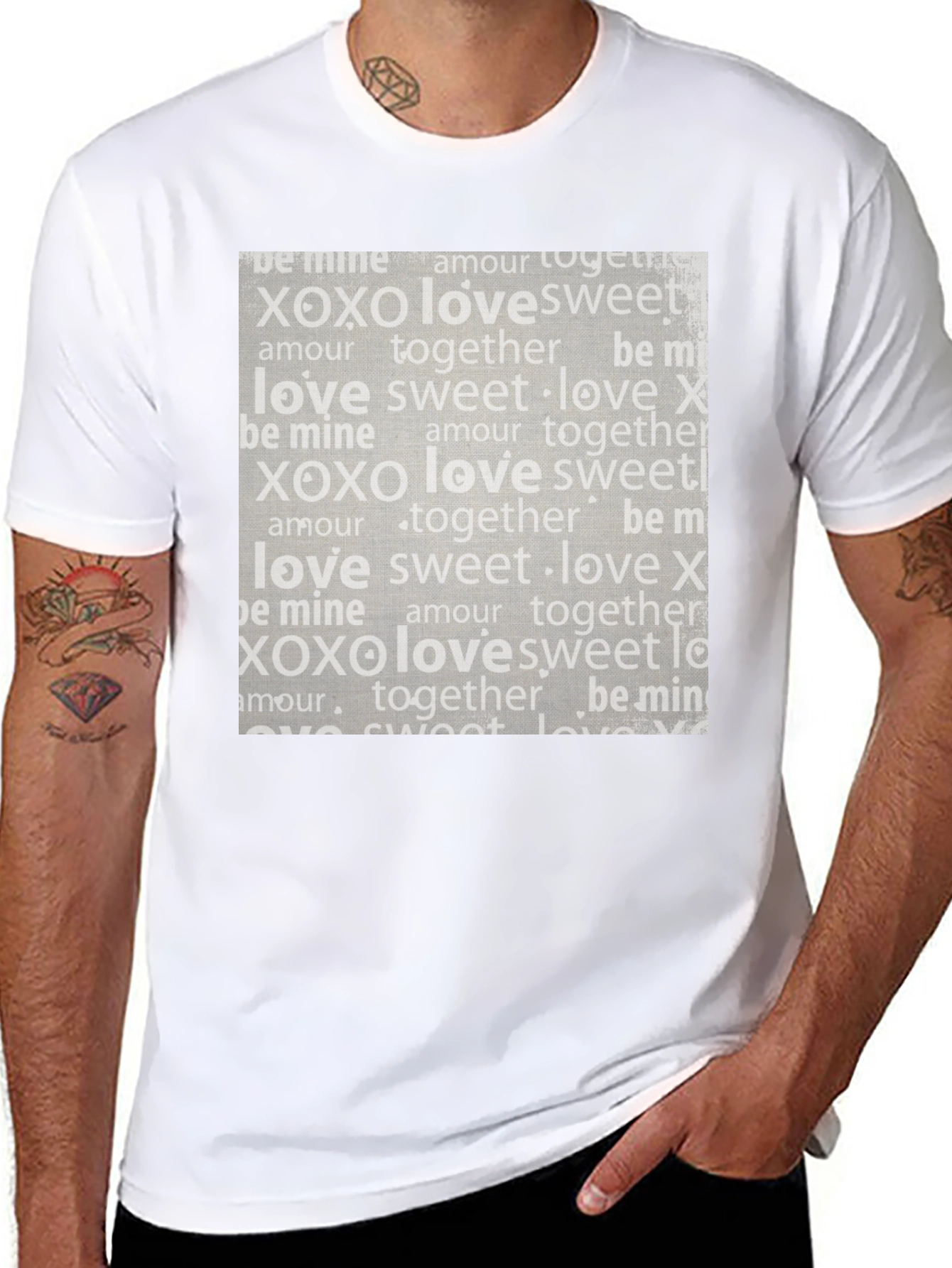 Black Love XOXO Pattern Black T-Shirt view 8