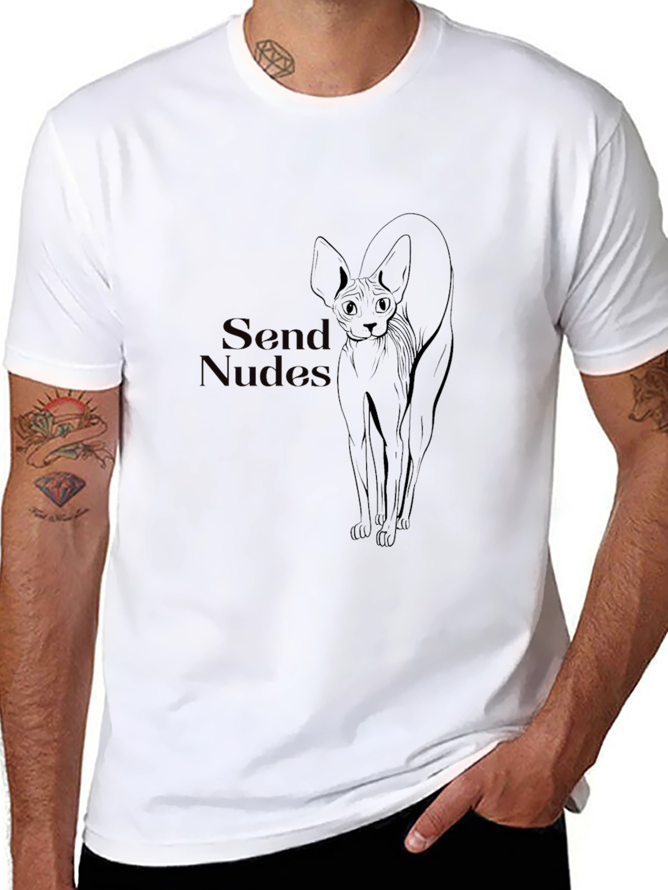 Black Send Nudes Cat T-Shirt - Black view 8