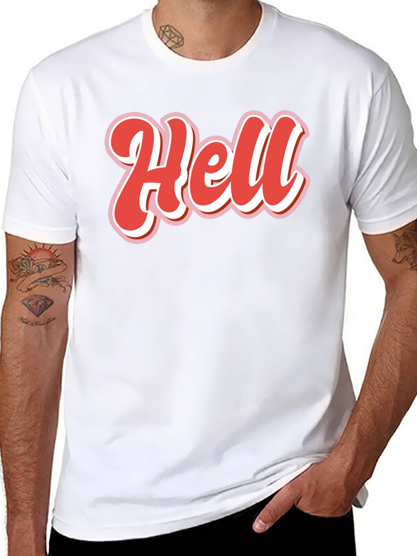 Black Retro "Hell" Graphic Tee - Black Cotton Blend Shirt view 8
