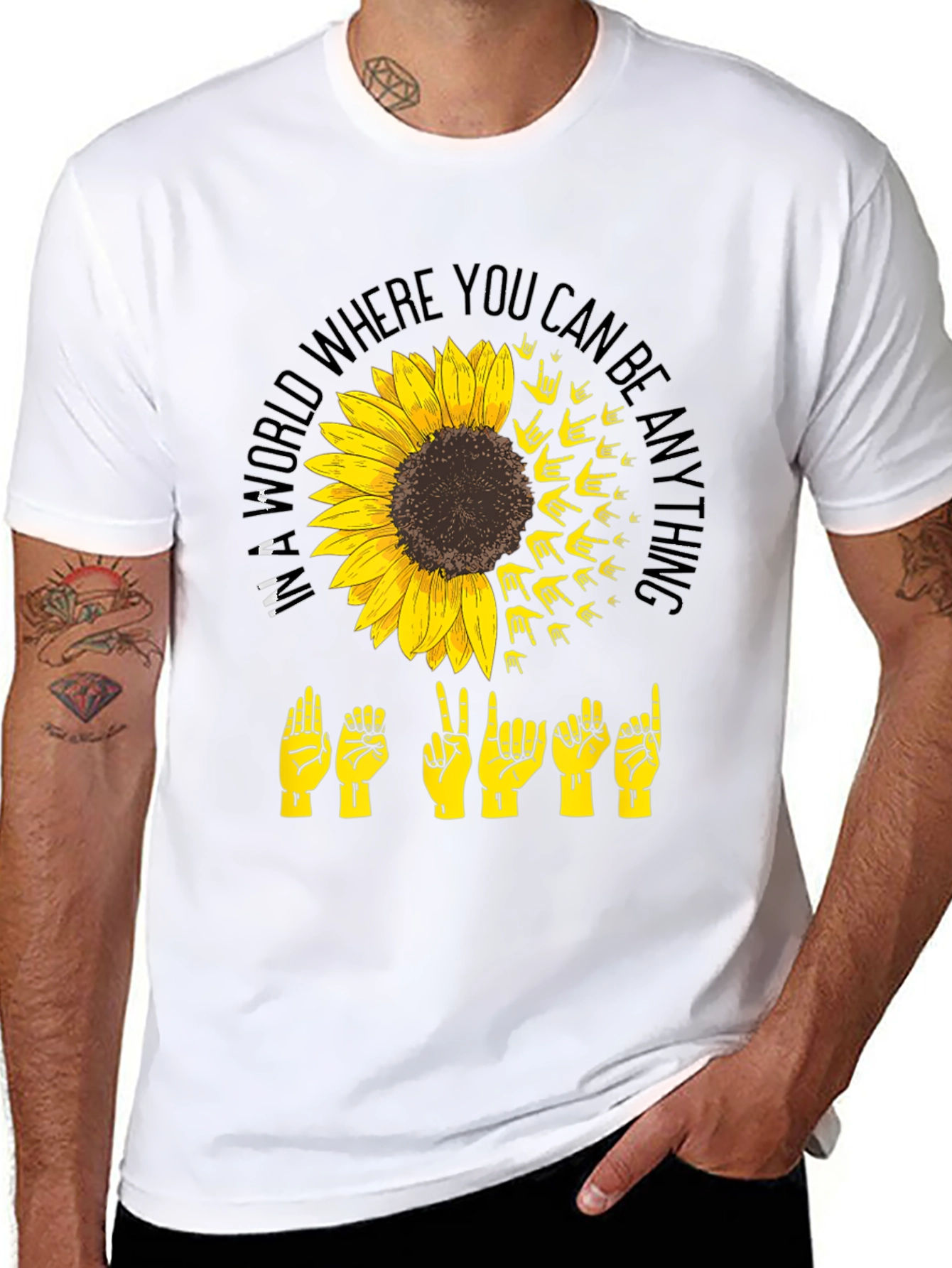 Black Sunflower ASL "Be Kind" Graphic T-Shirt view 8