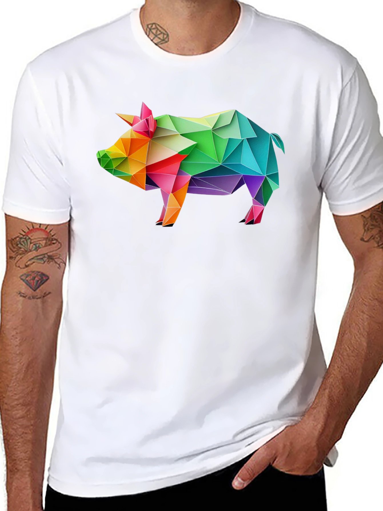 Black Geometric Pig T-Shirt - Black, Unique Design view 8