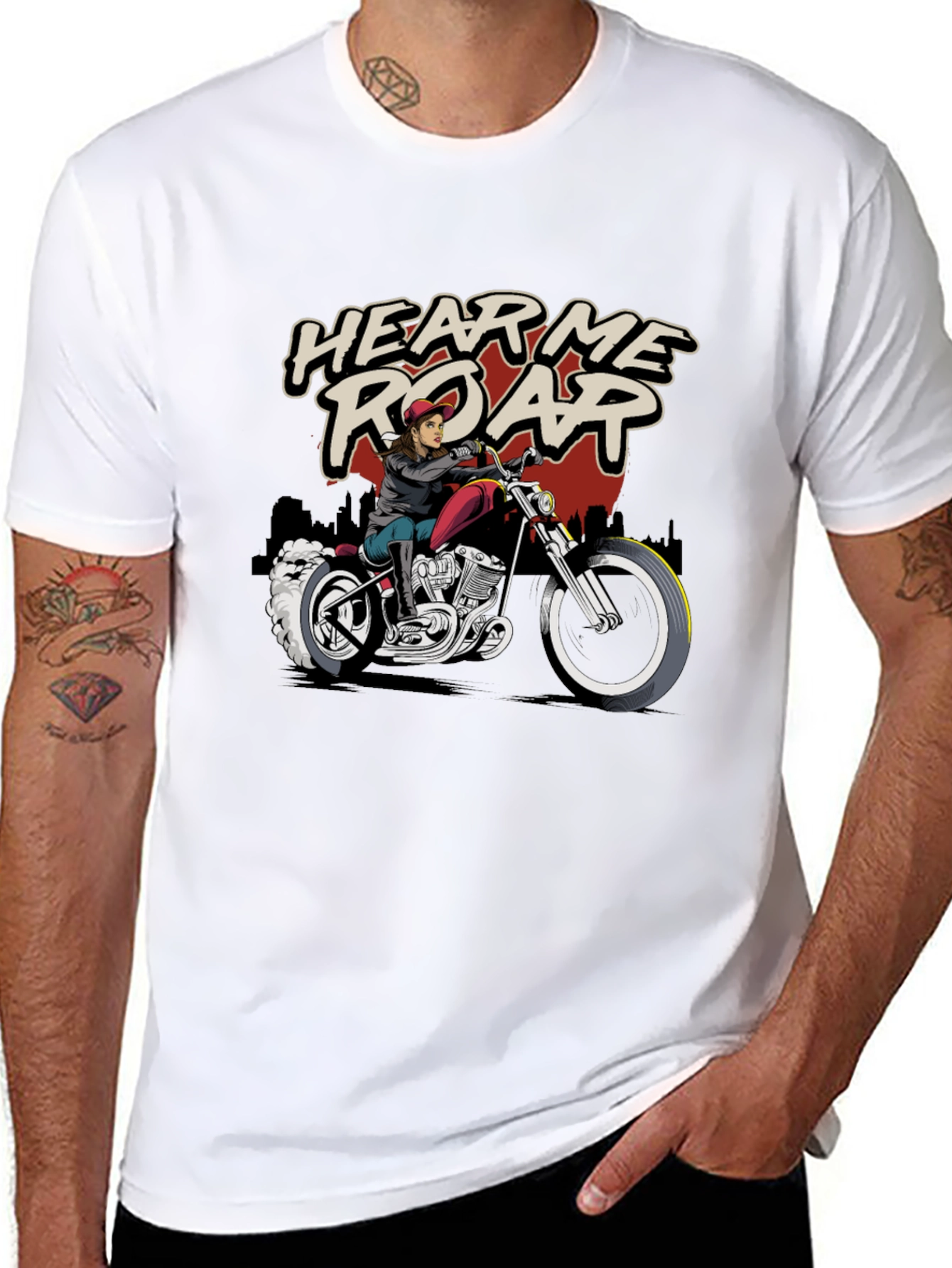 Hear Me Roar Biker T-Shirt - Black Cotton Tee - 8