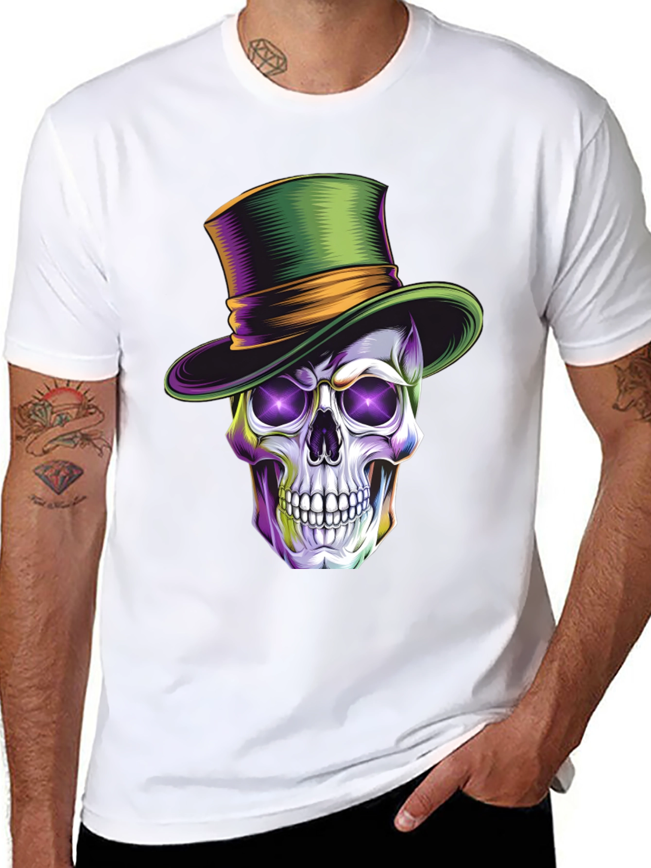 Black Skull with Top Hat Graphic T-Shirt view 8
