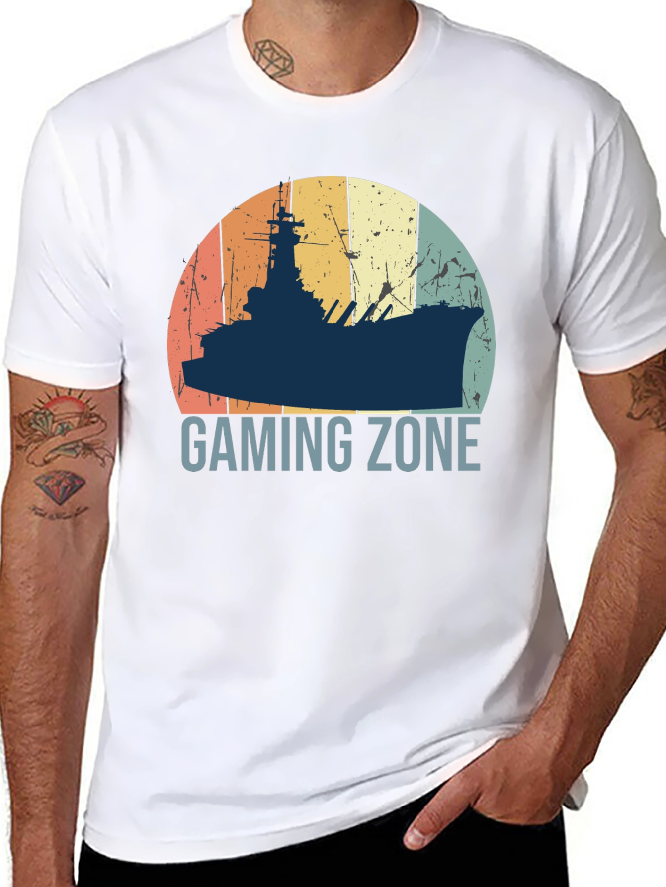 Black Gaming Zone Battleship T-Shirt - Retro Style view 8
