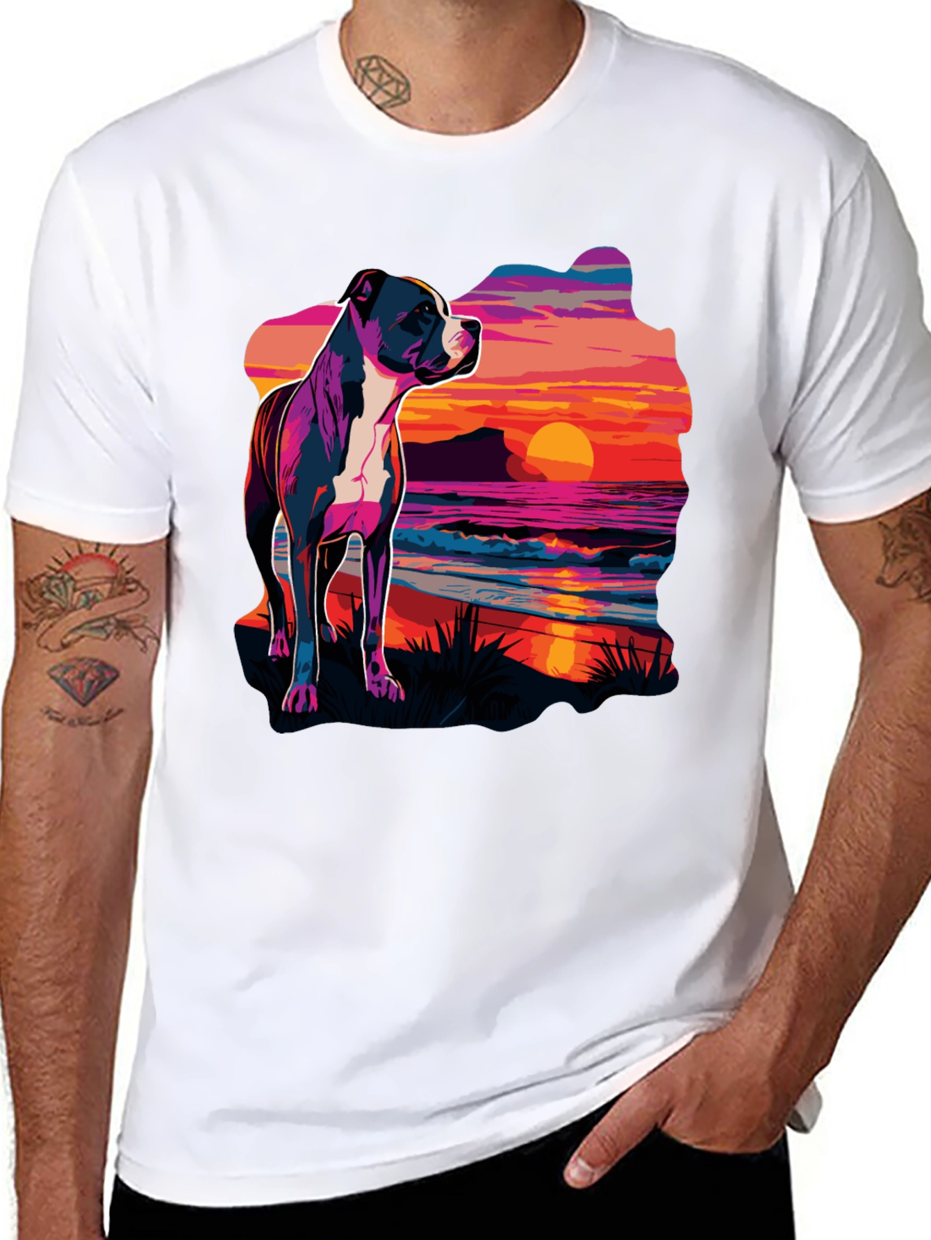 Black Sunset Pitbull Graphic Tee - Cool Dog Lover Shirt view 8