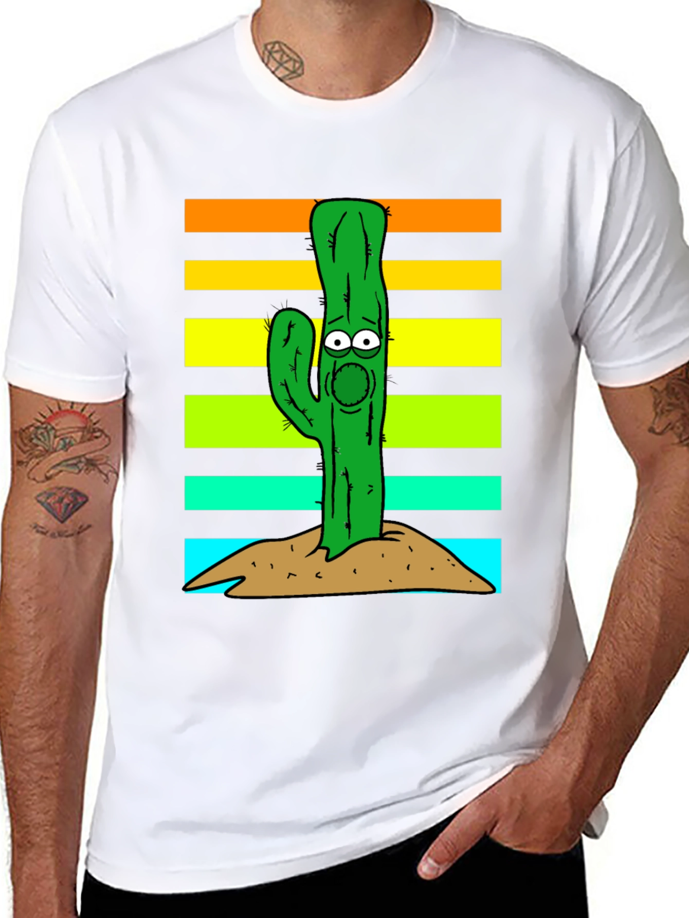 Black Cartoon Cactus Graphic T-Shirt view 8