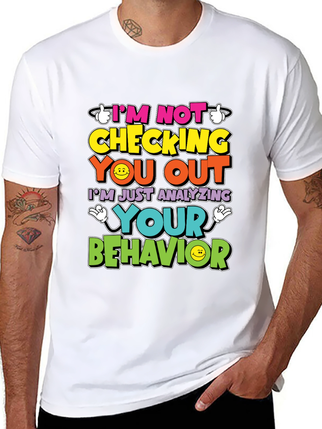 Black Funny Psychology T-Shirt - I'm Not Checking You Out view 8