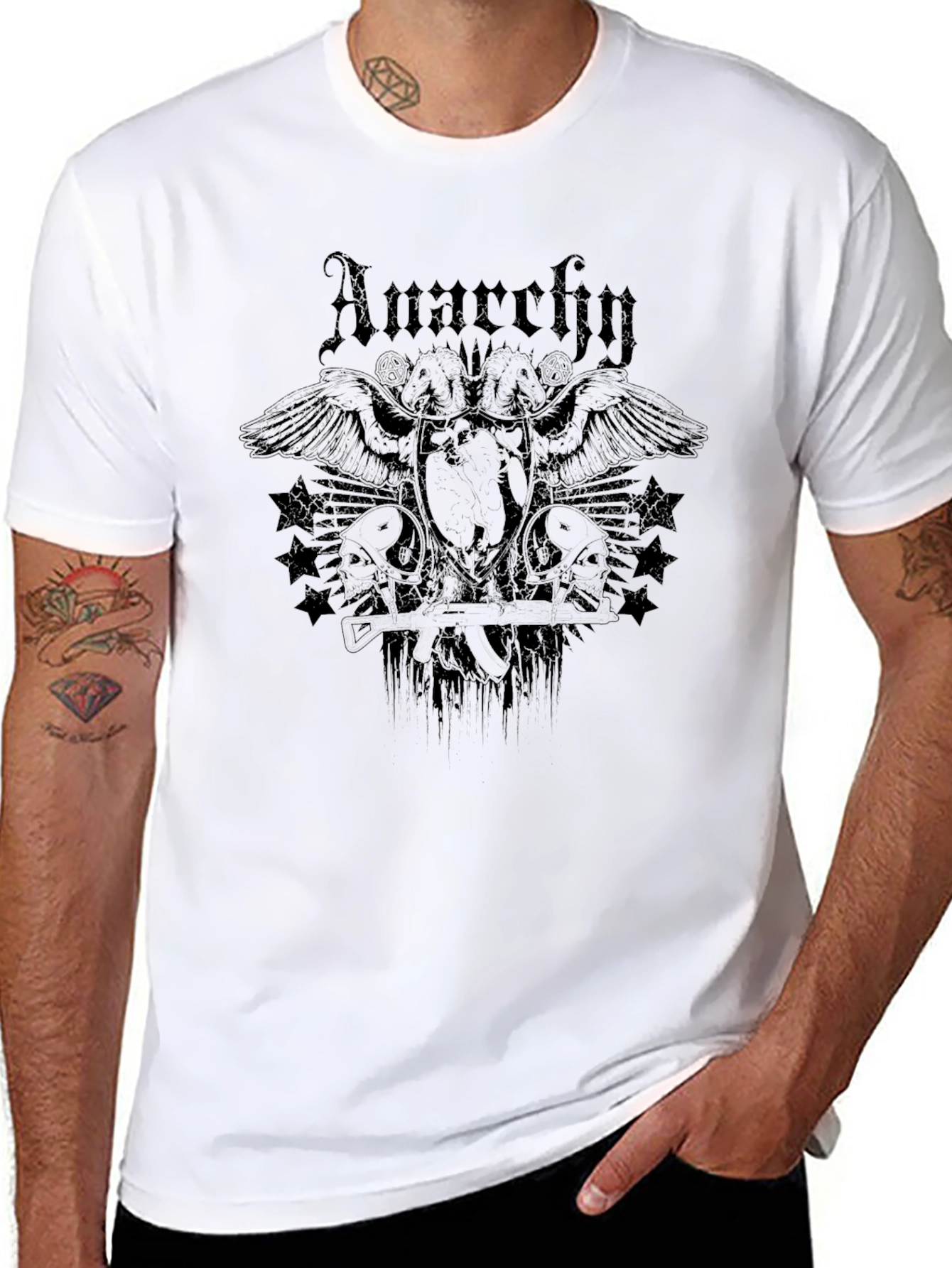 Black Anarchy Graphic Print Black T-Shirt view 8