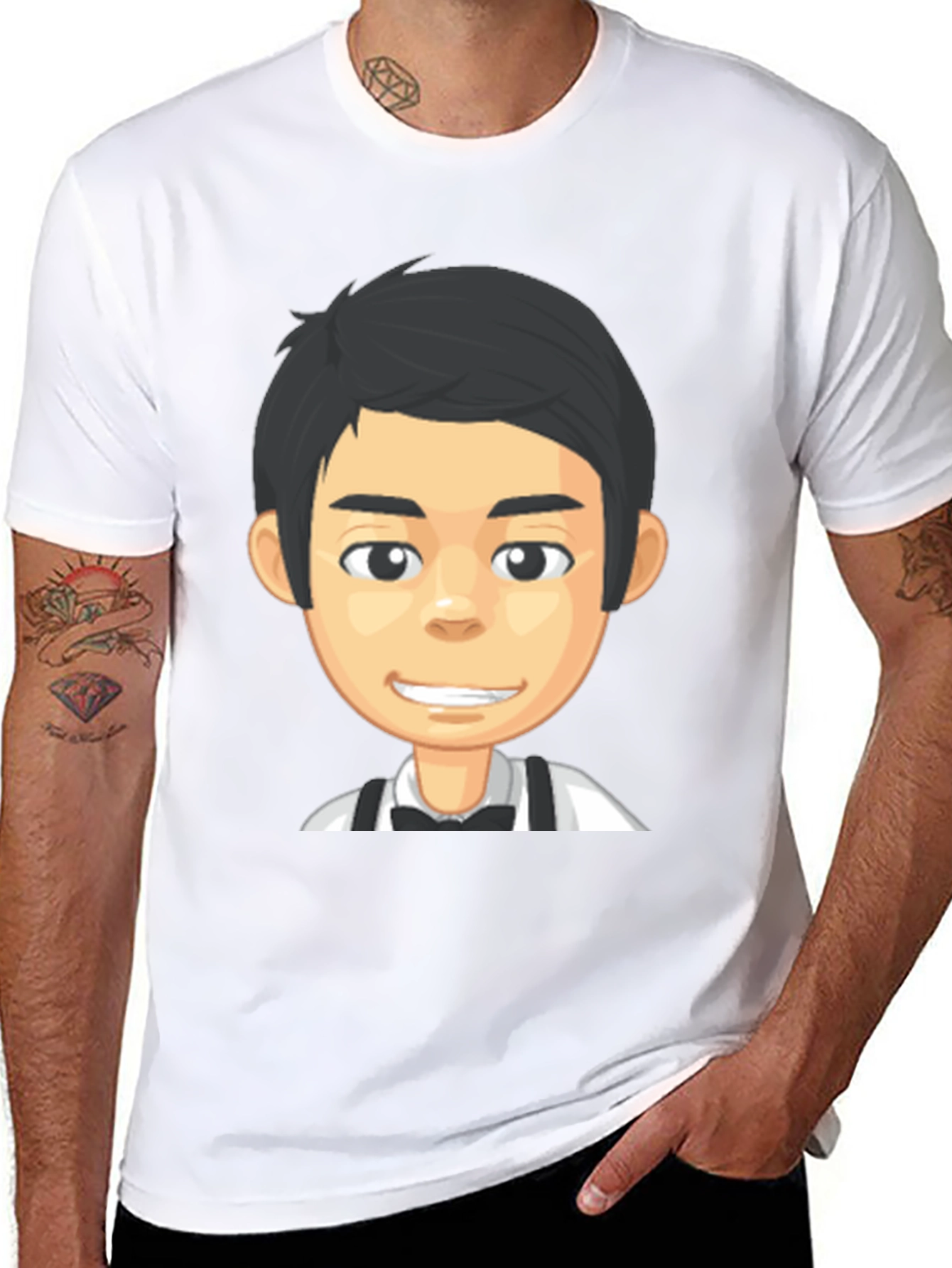 Black Cartoon Waiter Graphic Tee - Black Crew Neck T-Shirt view 8