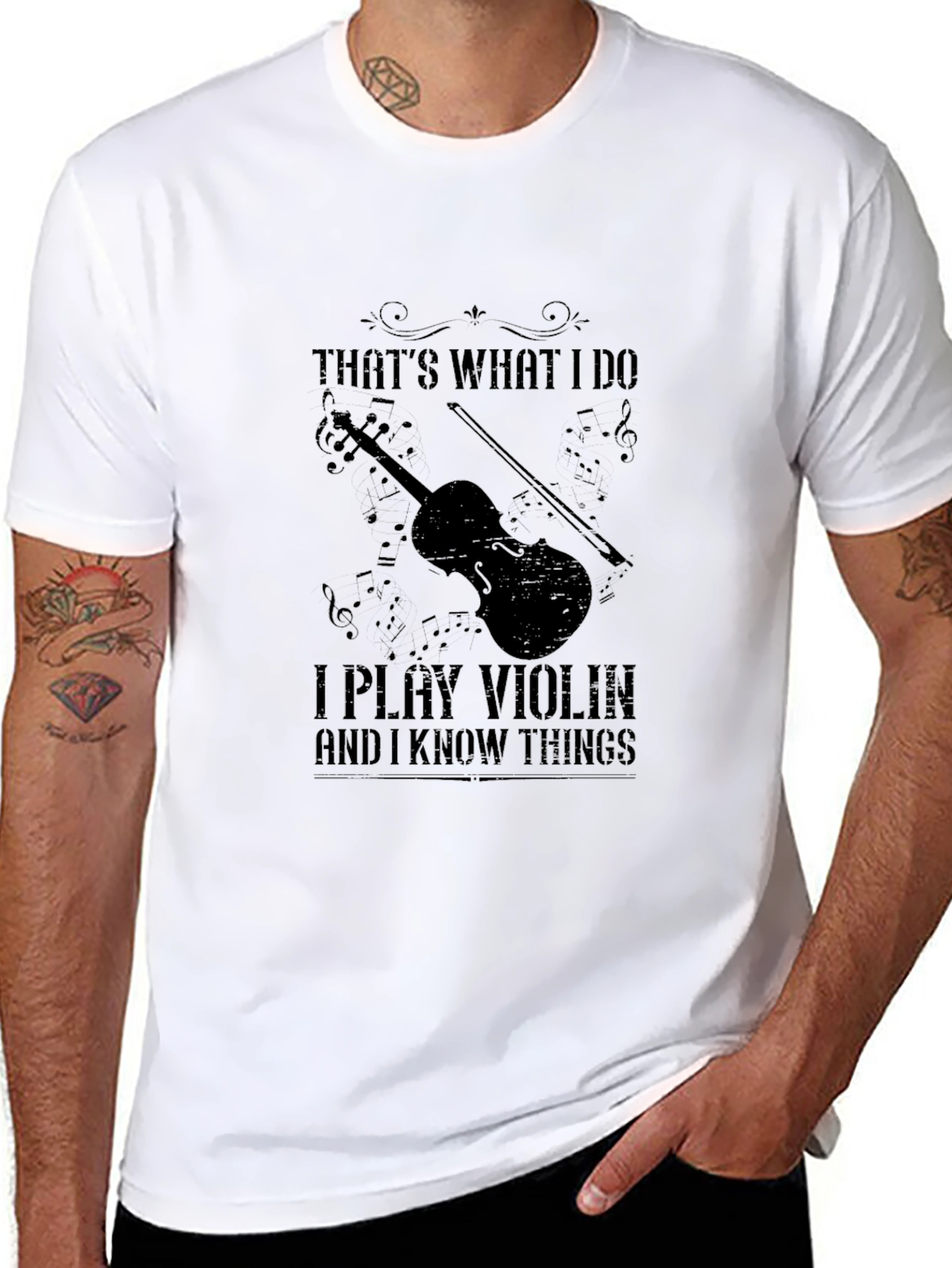 Black I Play Violin and I Know Things T-Shirt view 8
