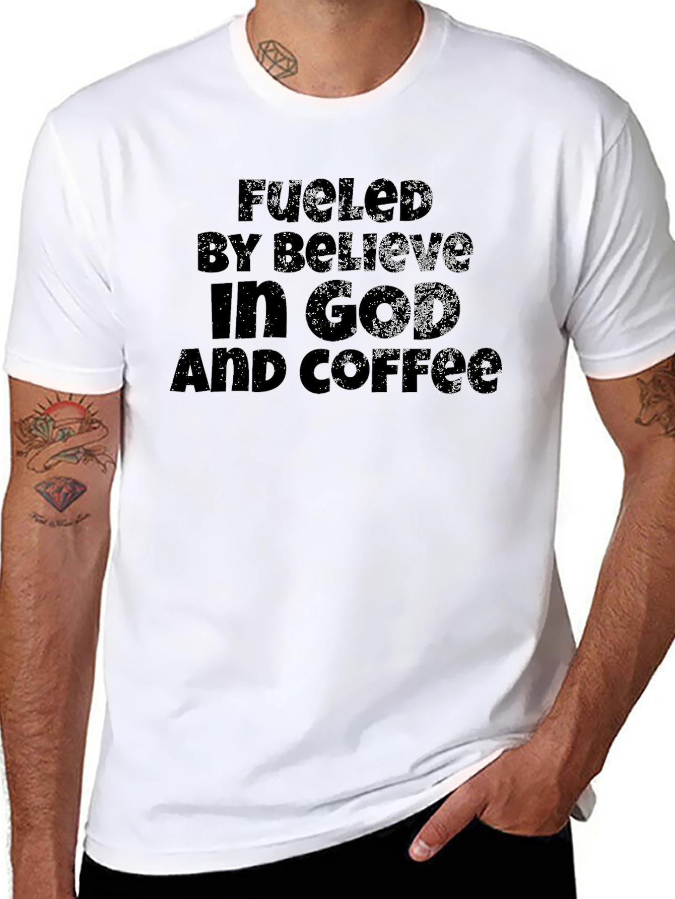 Black Fueled By Believe In God And Coffee - Graphic Tee view 8