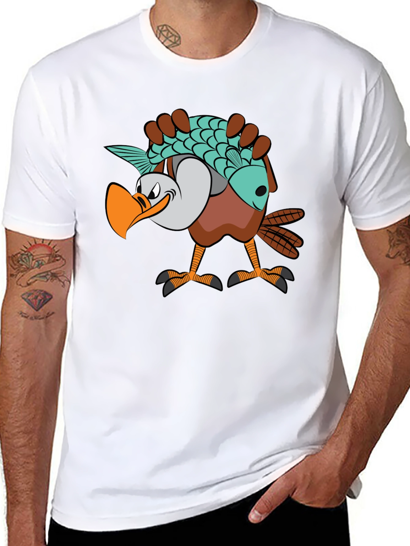Black Funny Eagle Carrying Fish Graphic T-Shirt view 8