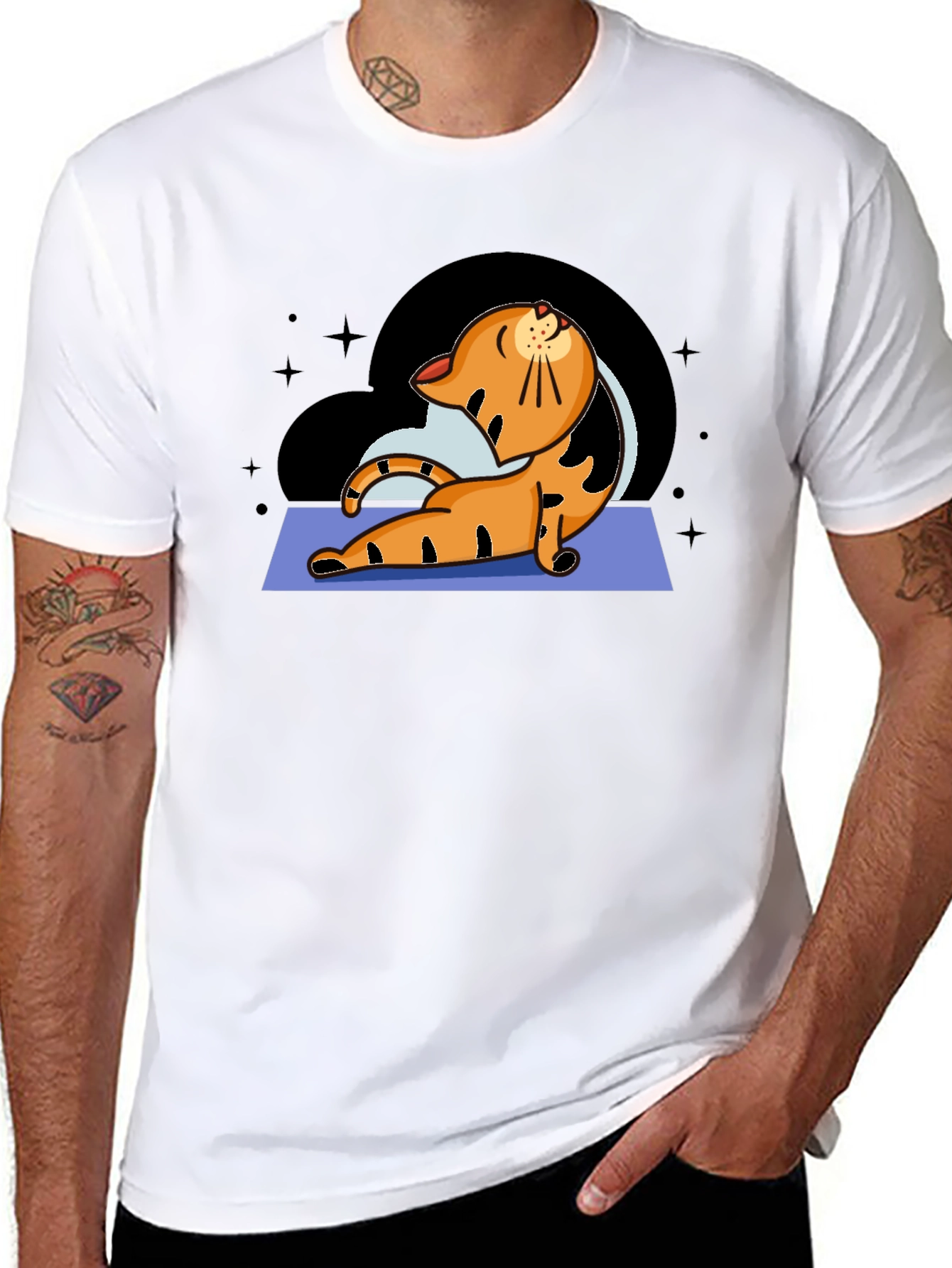 Black Yoga Cat Graphic T-Shirt view 8