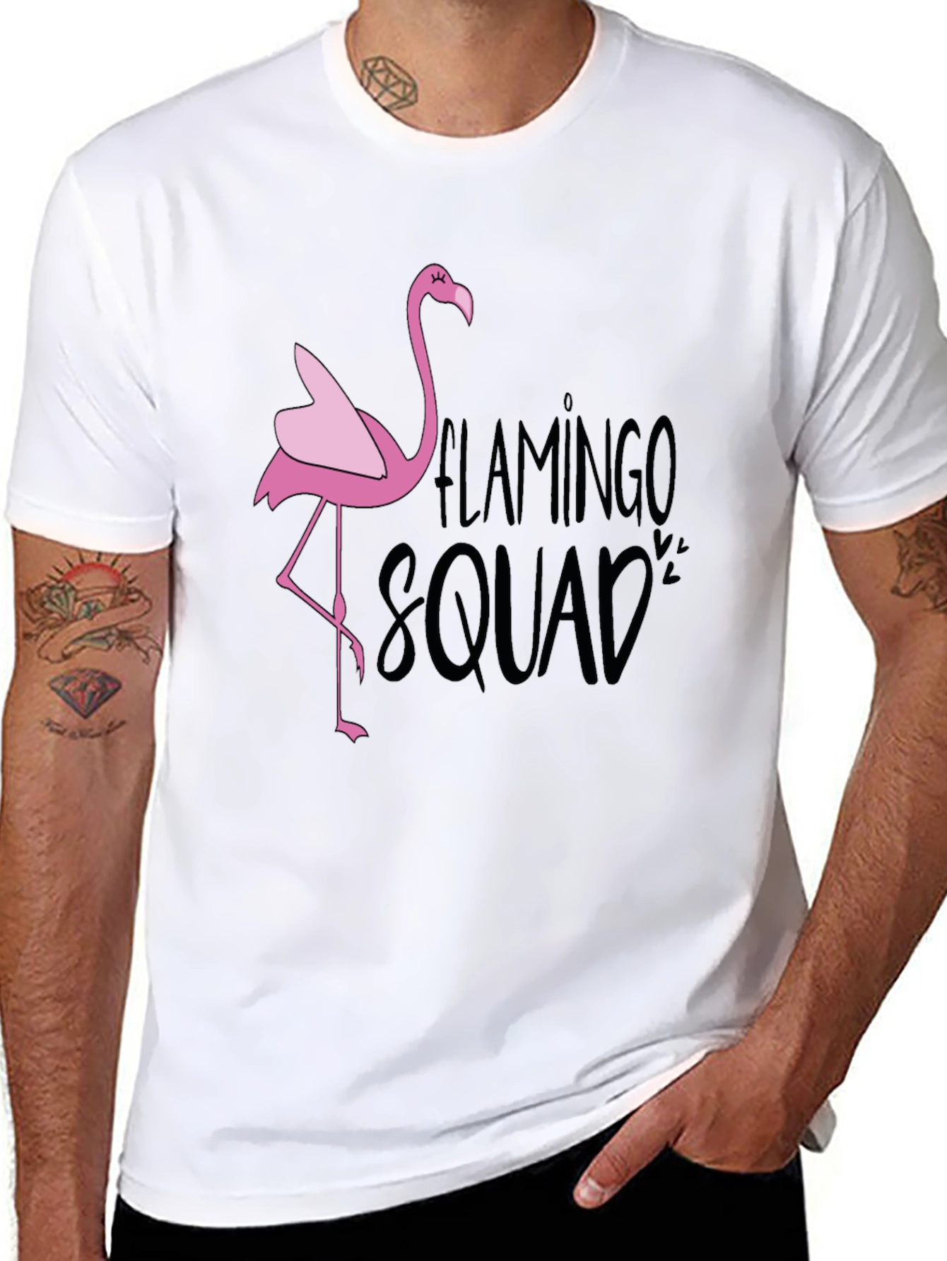 Flamingo Squad Graphic T-Shirt - Black Casual Tee - 8