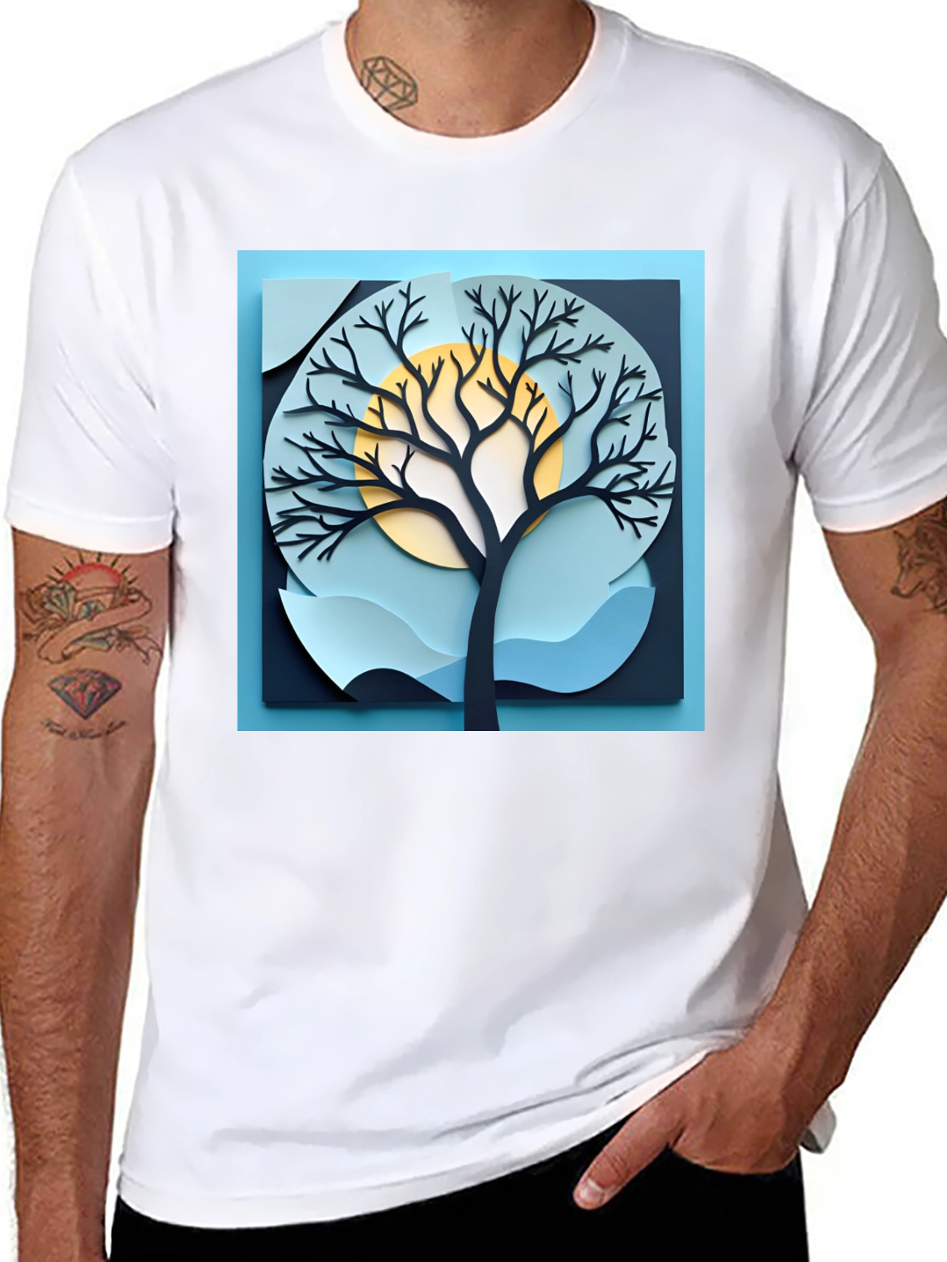 Black Stylish Tree Graphic Black T-Shirt view 8