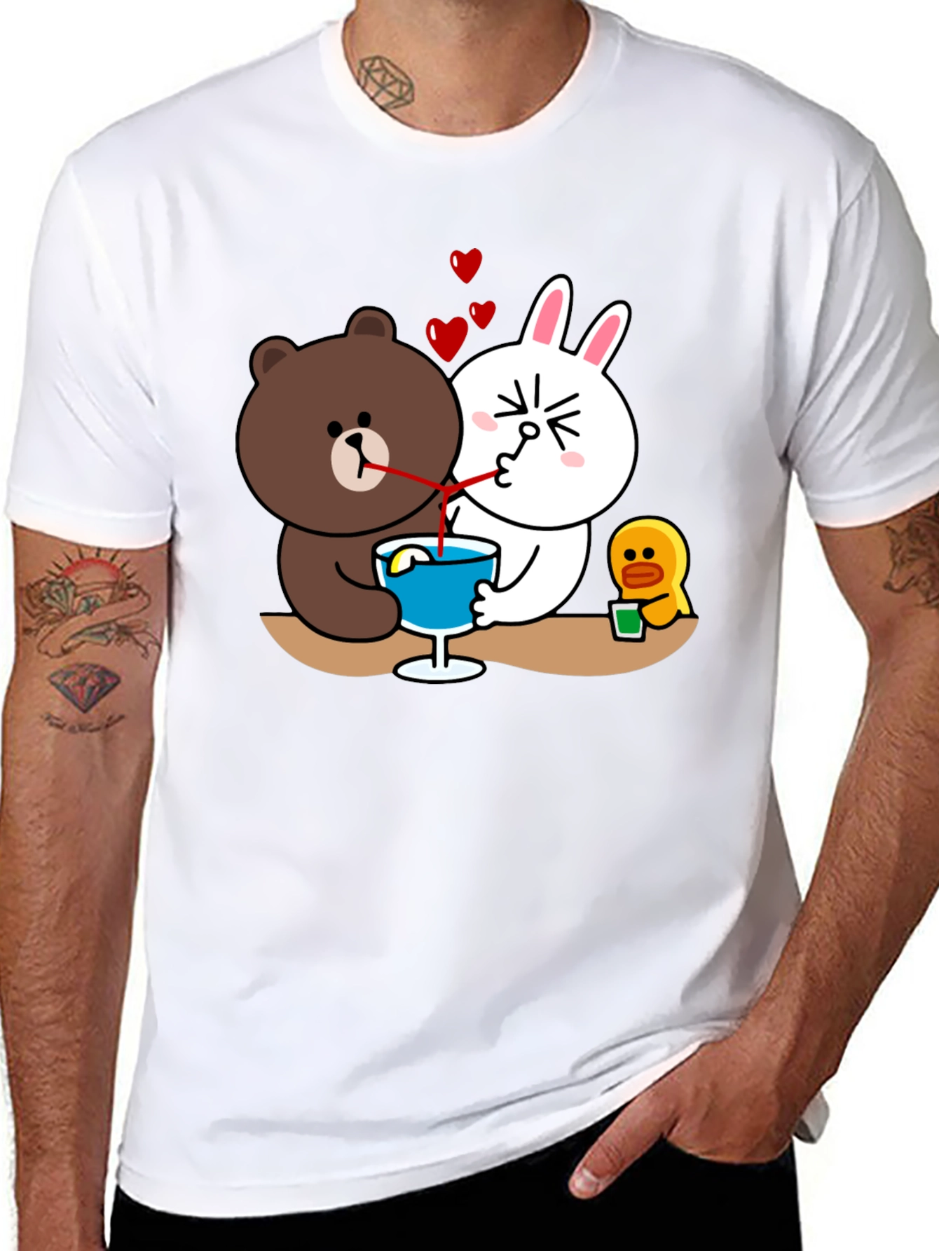 Black Cartoon Graphic Tee: Bear & Bunny Sharing Drink view 8