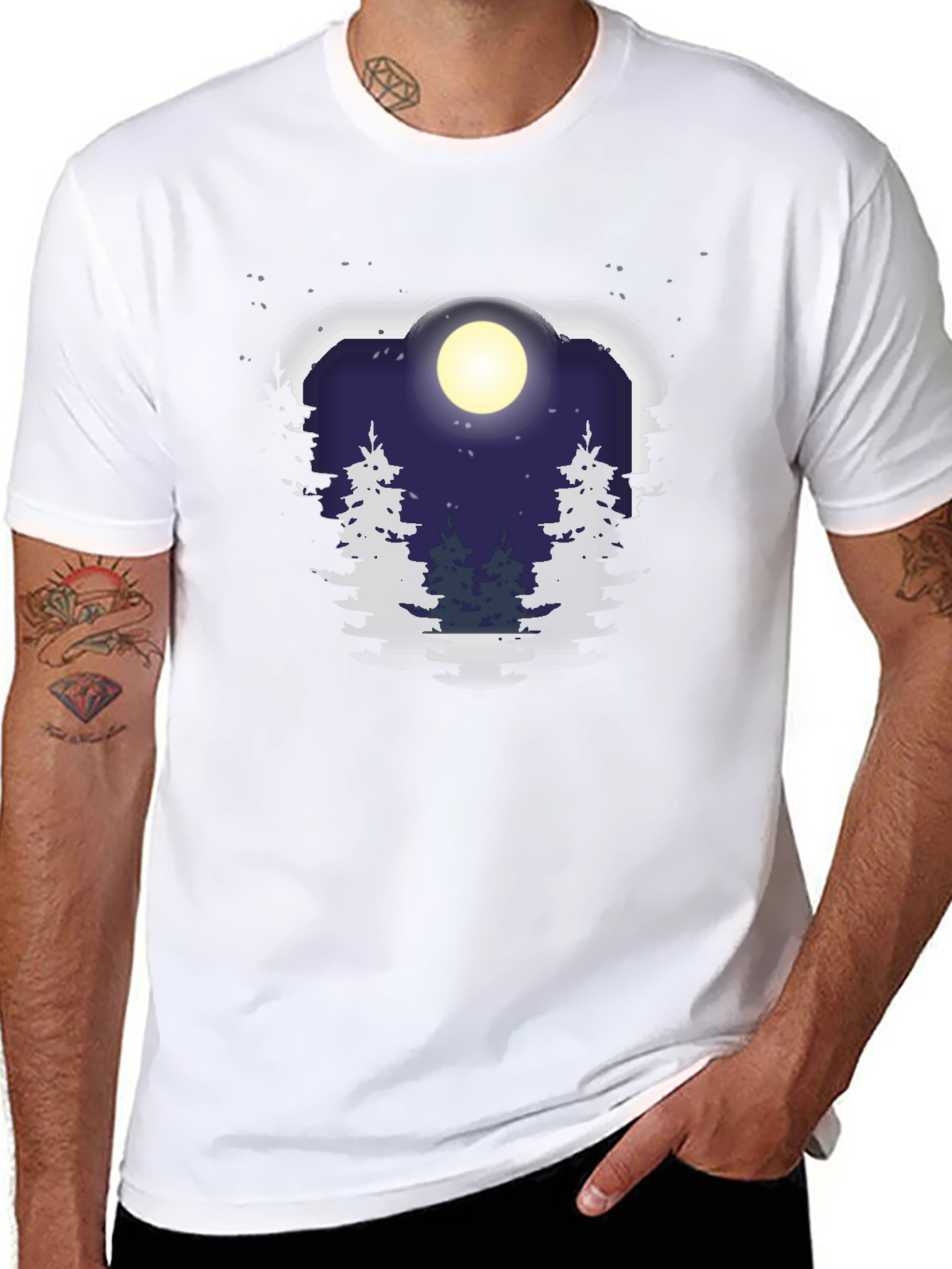 Black Night Forest Moon Graphic Tee - Unisex Black T-Shirt view 8