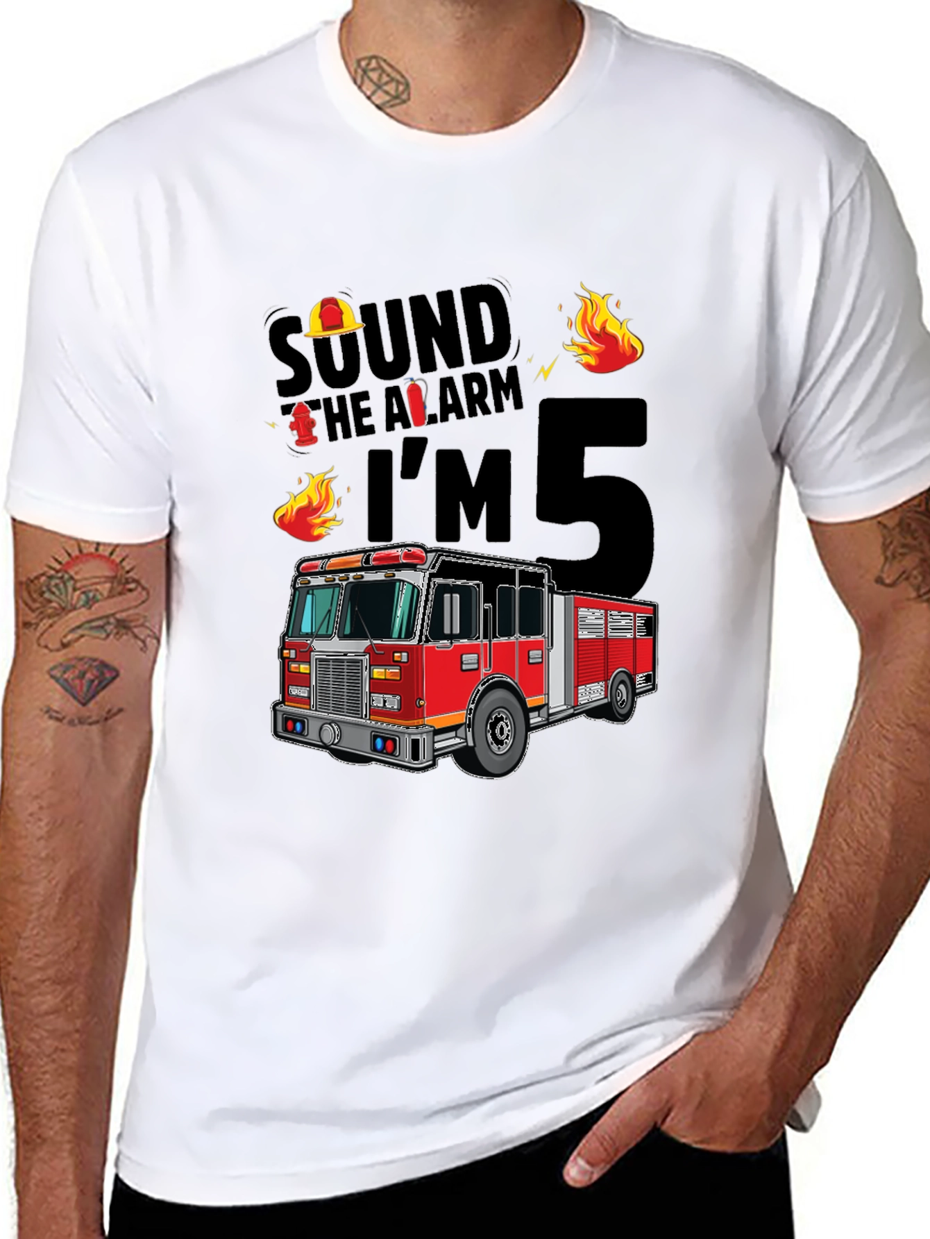 Black Fire Truck 5th Birthday T-Shirt view 8