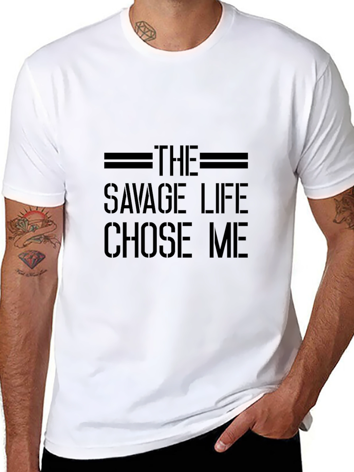 Black The Savage Life T-Shirt - Black Crew Neck view 8