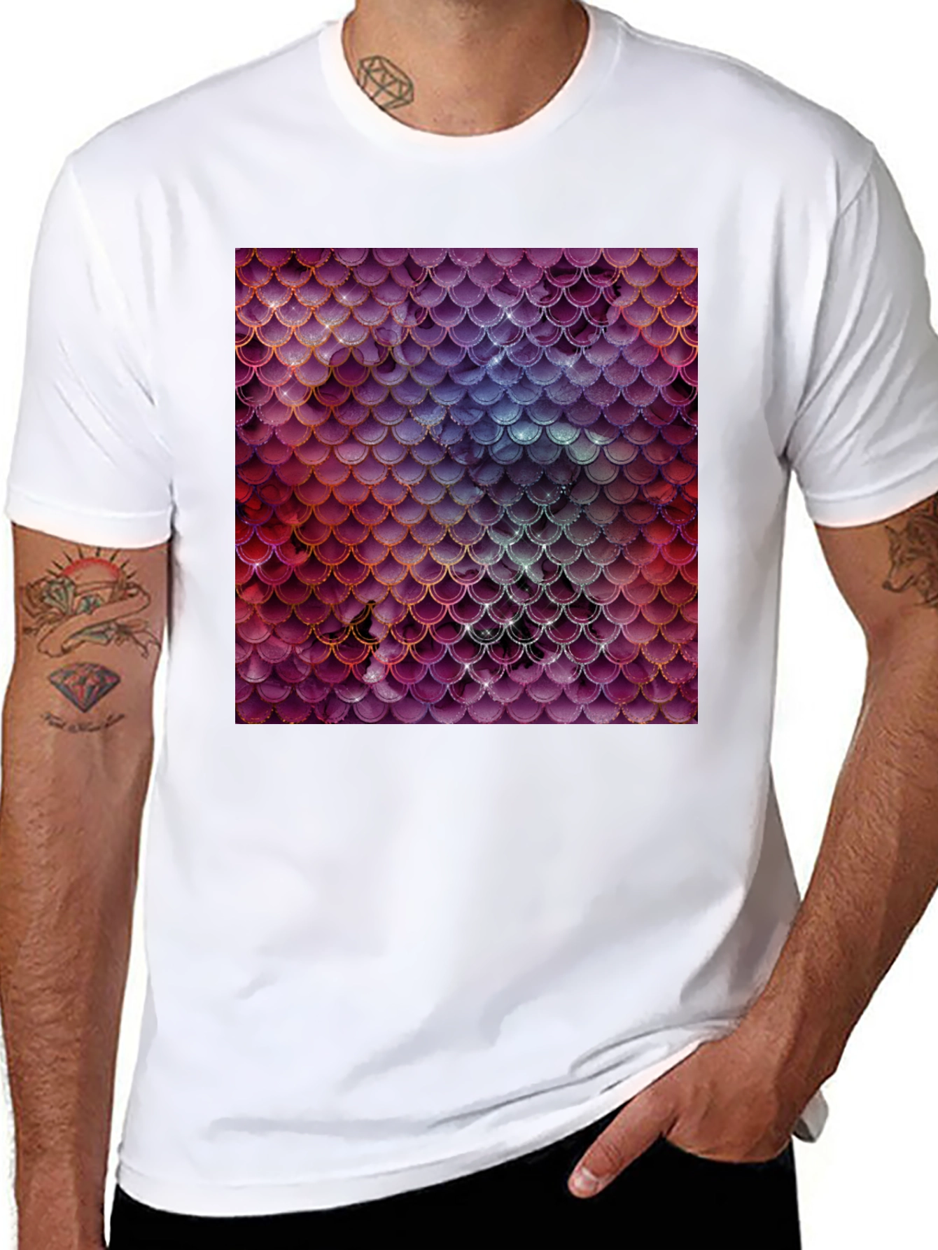 Black Men's T-Shirt with Fish Scale Print view 8