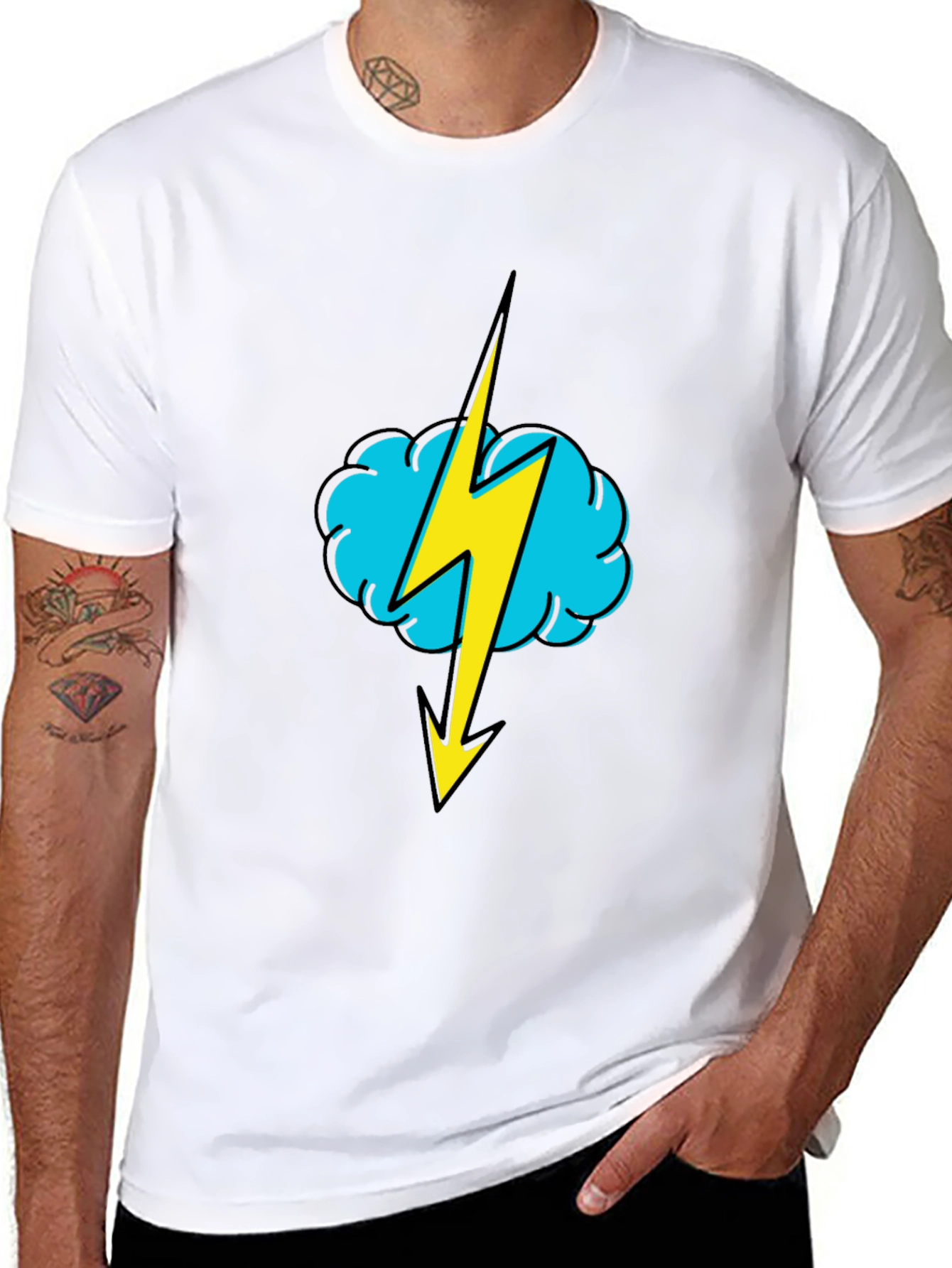 Black Black T-Shirt with Lightning Cloud Graphic view 8