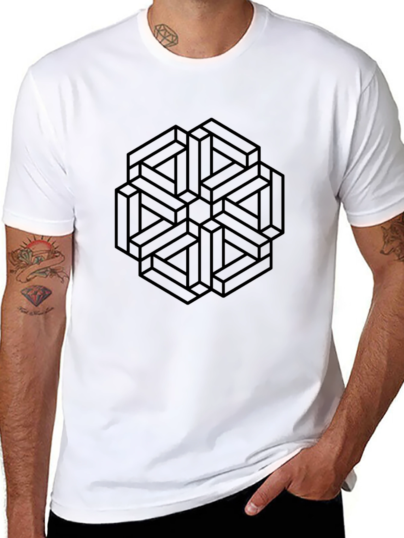 Black Geometric Illusion Black T-Shirt view 8