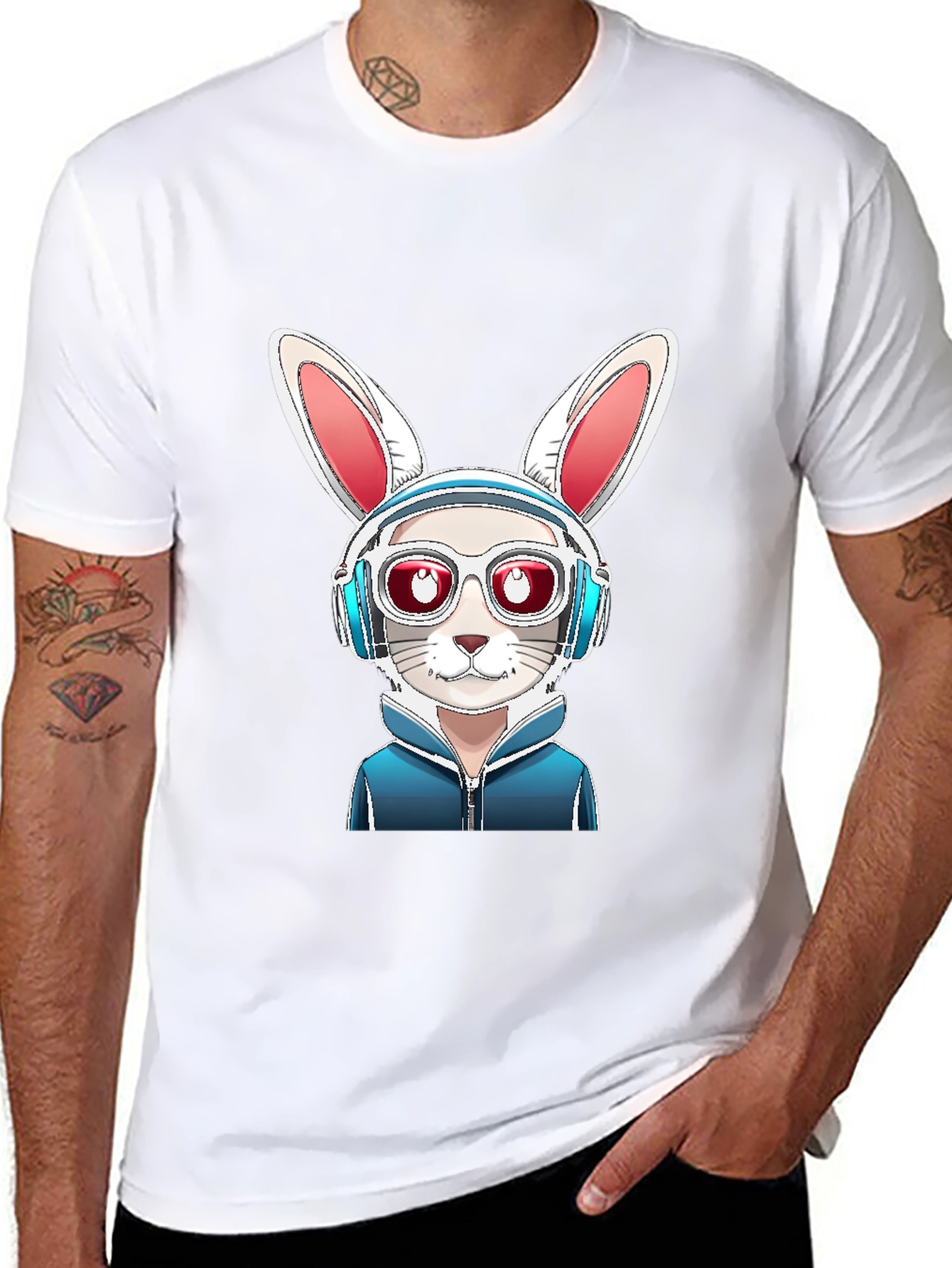 Black Cool Rabbit Graphic Tee - Urban Style view 8