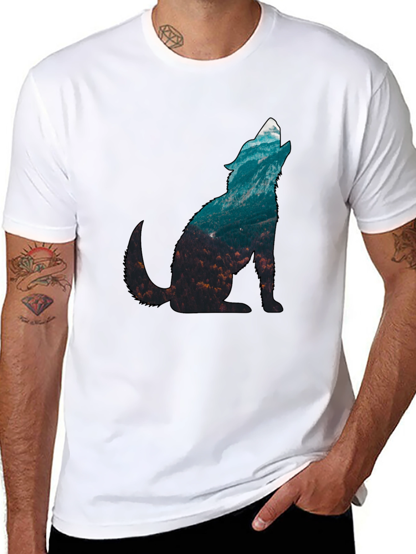 Black Wolf Nature Graphic Print Men's T-Shirt view 8