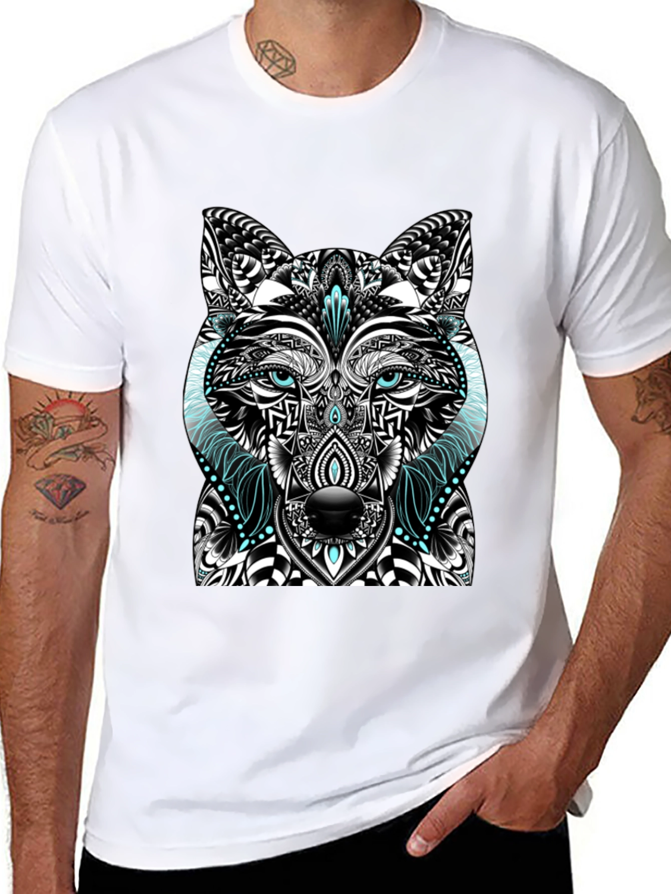 Black Wolf Graphic Print Men's Black T-Shirt view 8
