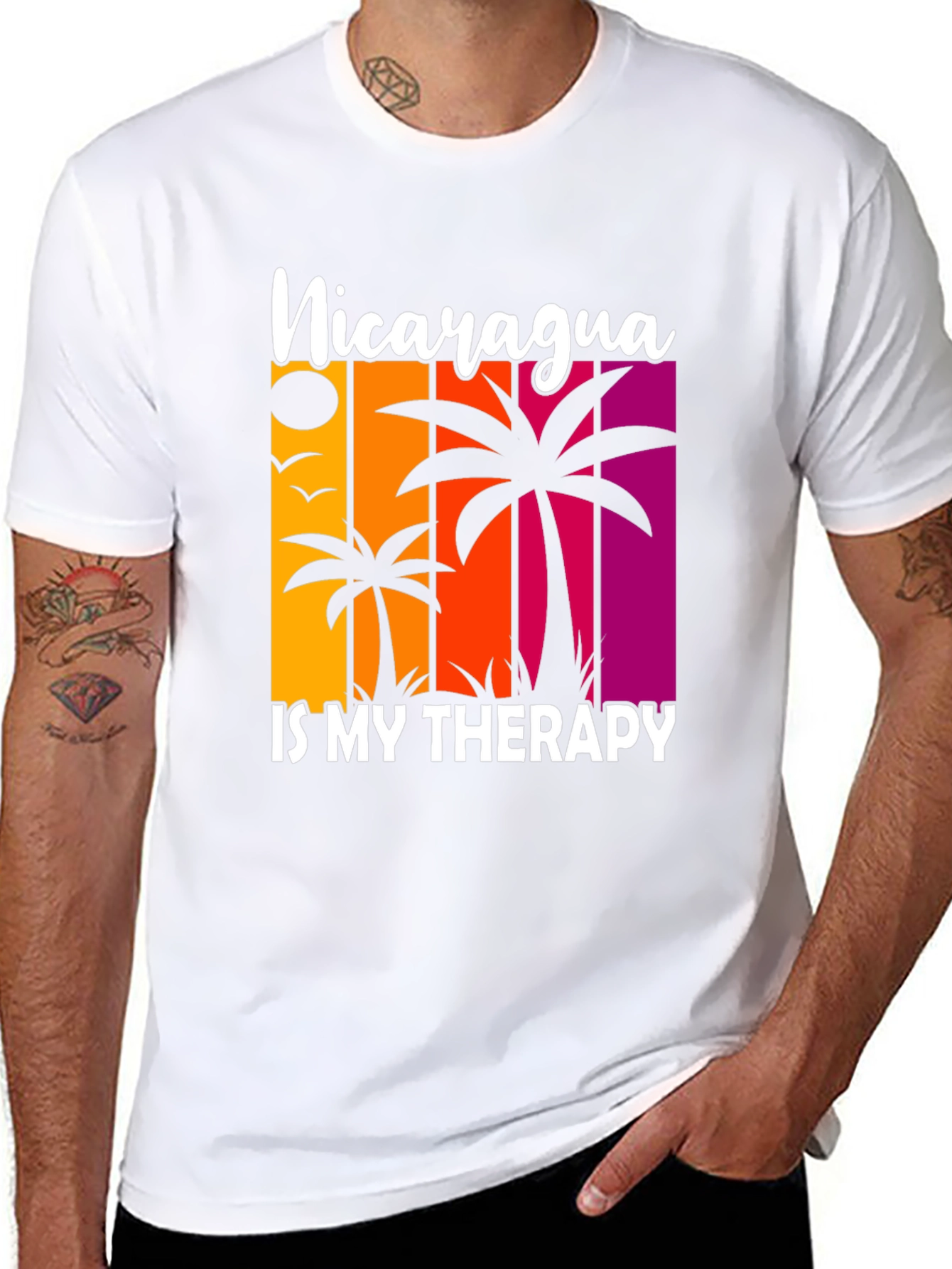 Black Nicaragua Therapy Graphic Tee, Tropical Palm Shirt view 8
