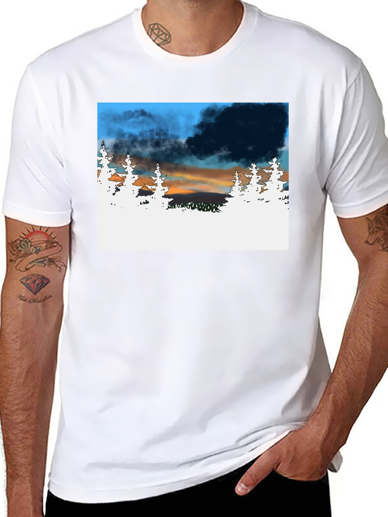 Black Nature Scene Graphic Print Black T-Shirt view 8