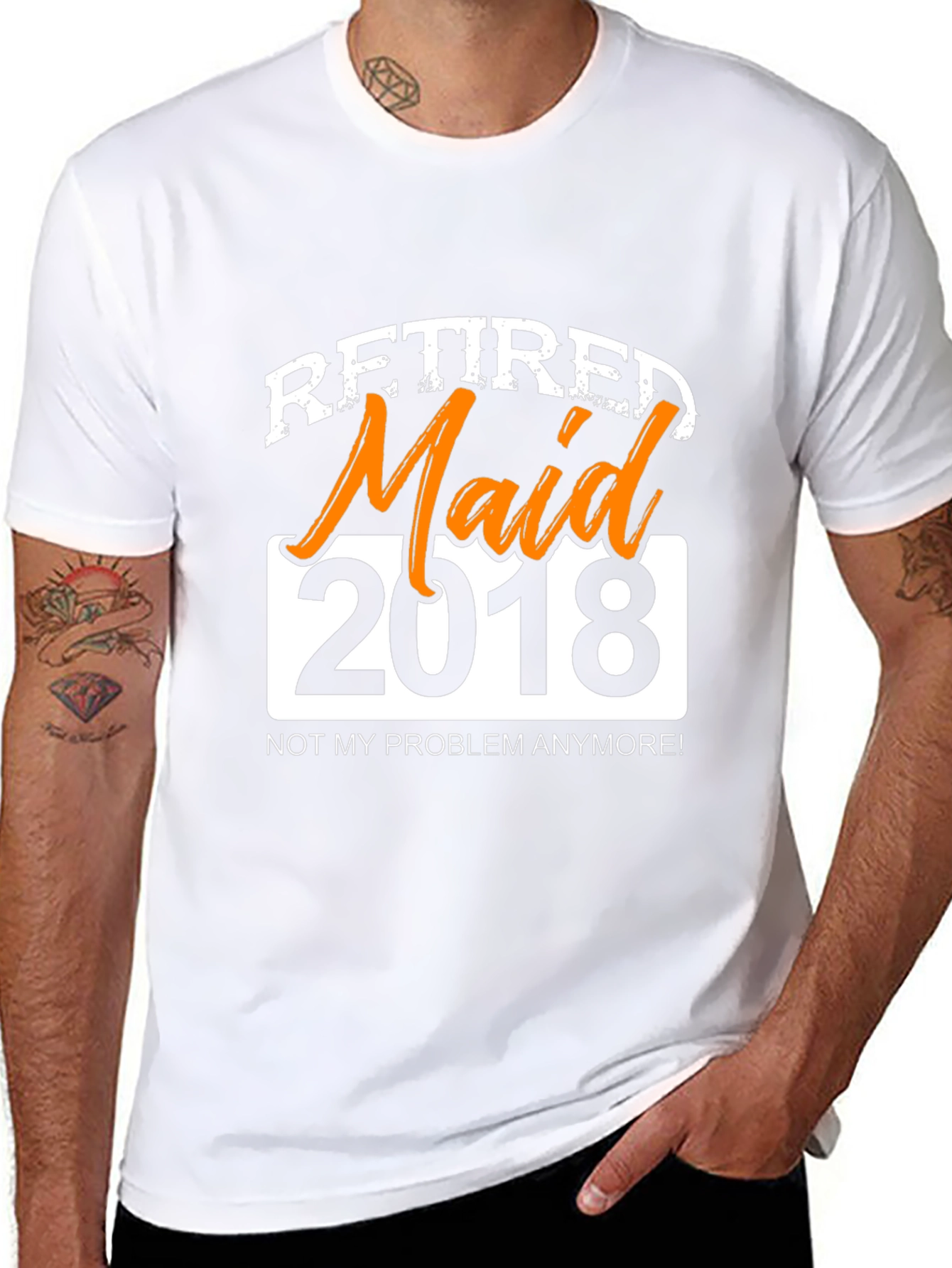 Black Retired Maid 2018 Graphic T-Shirt - Novelty Retirement Gift view 8