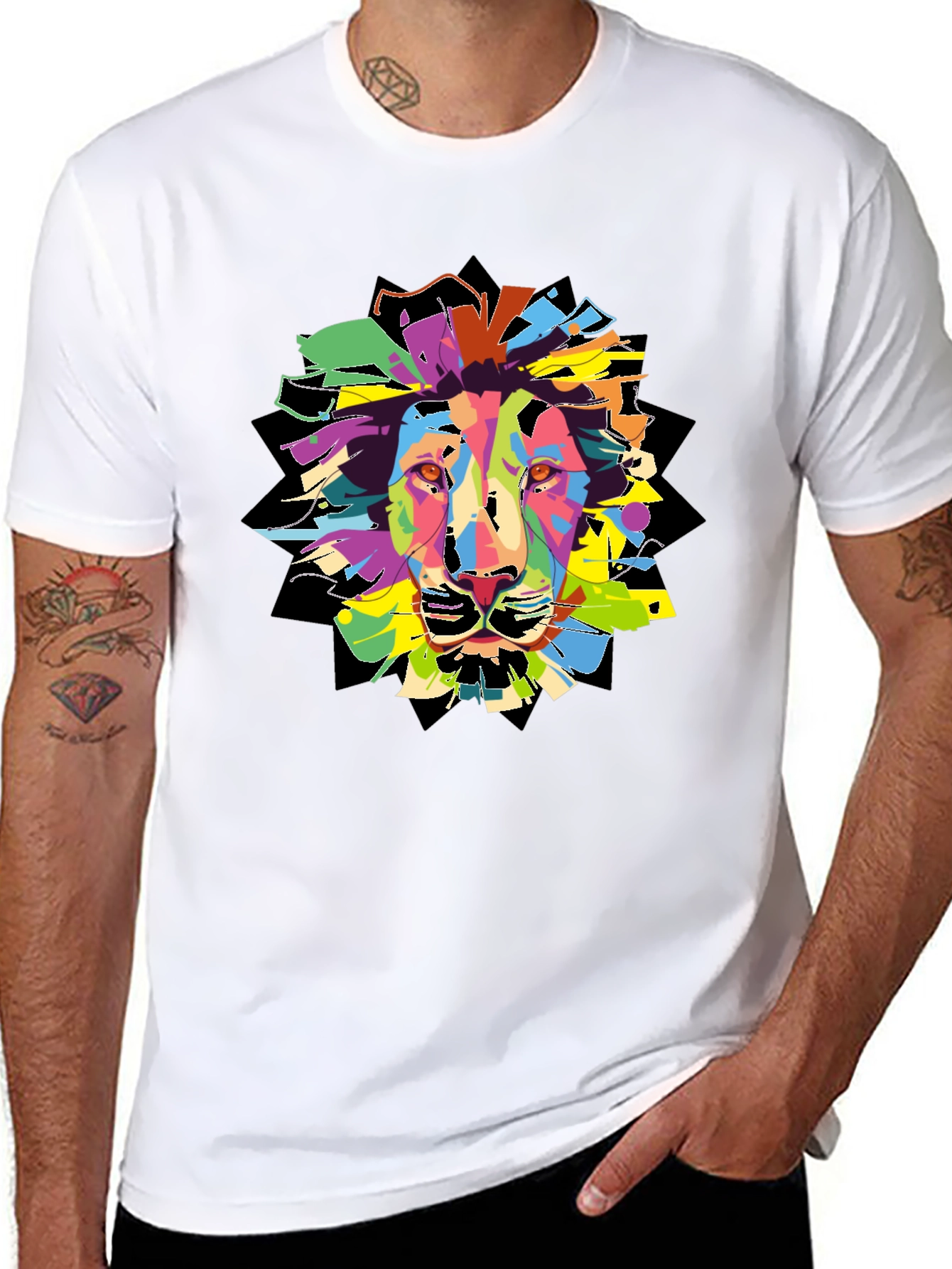 Black Colorful Lion Graphic T-Shirt - Men's Black Tee view 8