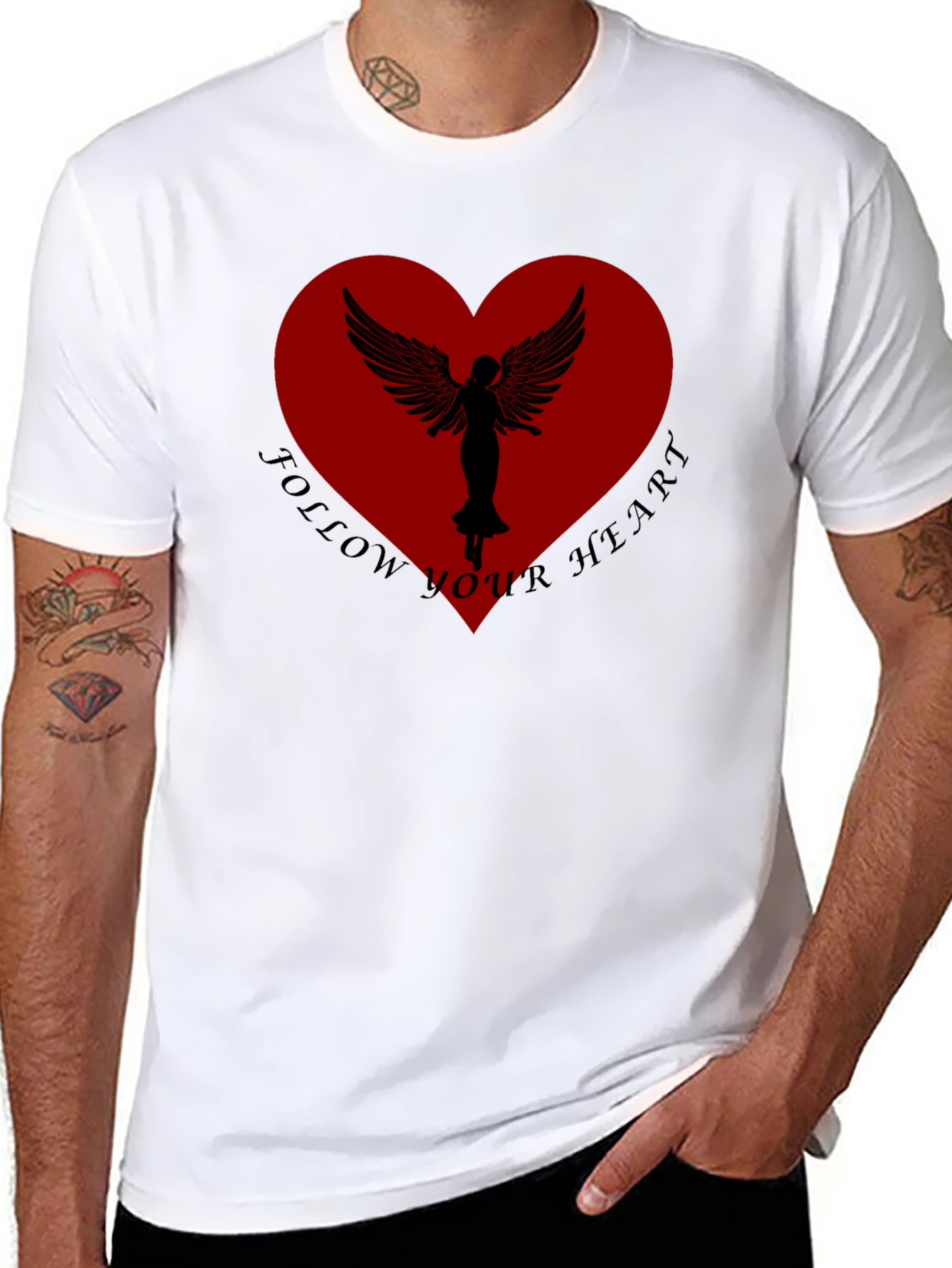 Black Follow Your Heart Angel Wings Black T-Shirt view 8