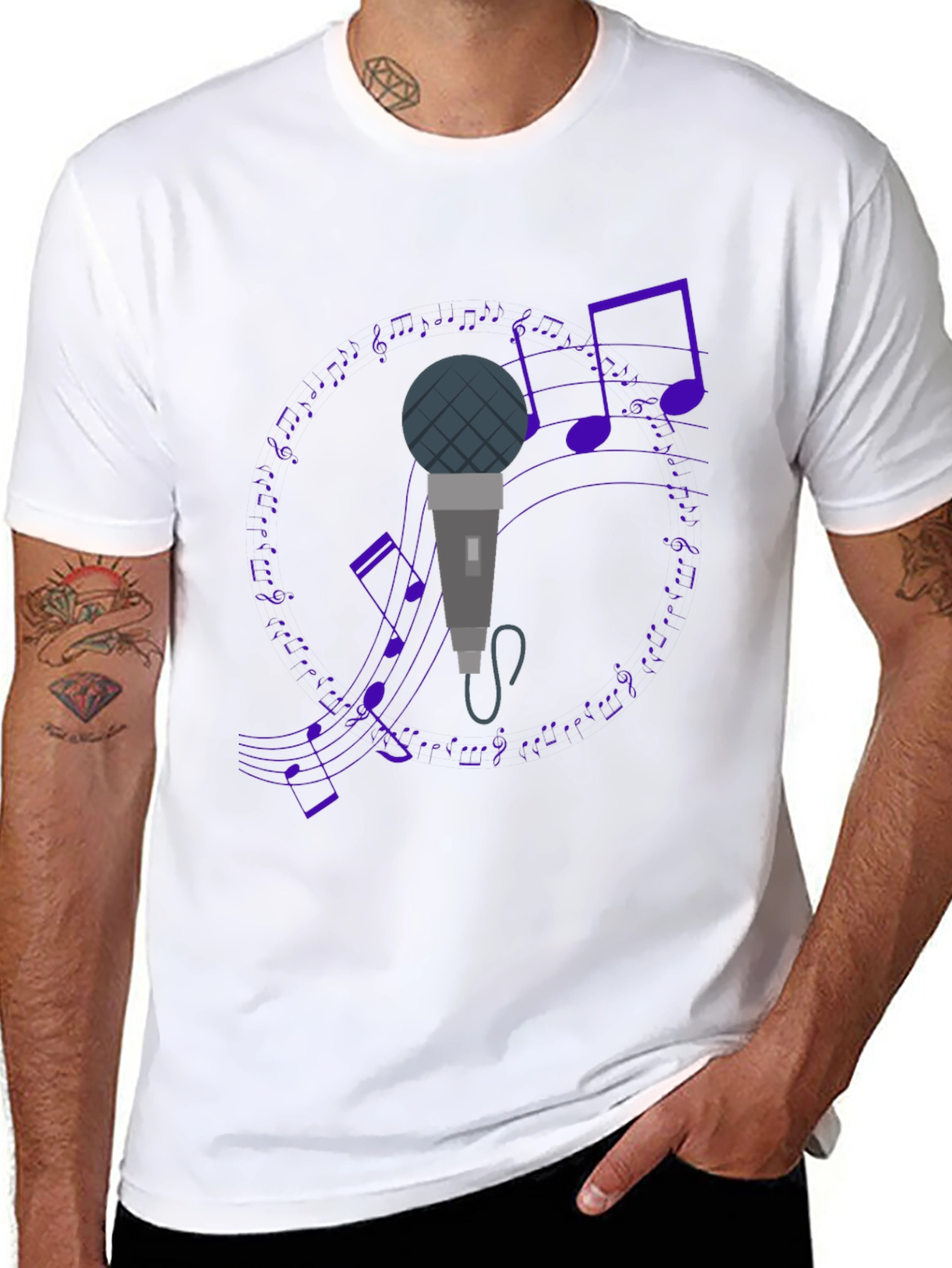 Black Microphone and Music Notes Black T-Shirt view 8