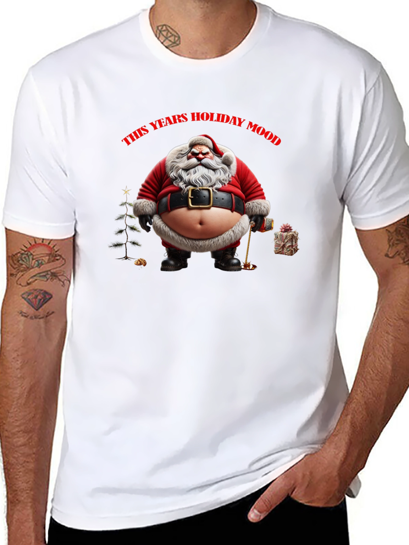 Black Holiday Santa T-Shirt view 8