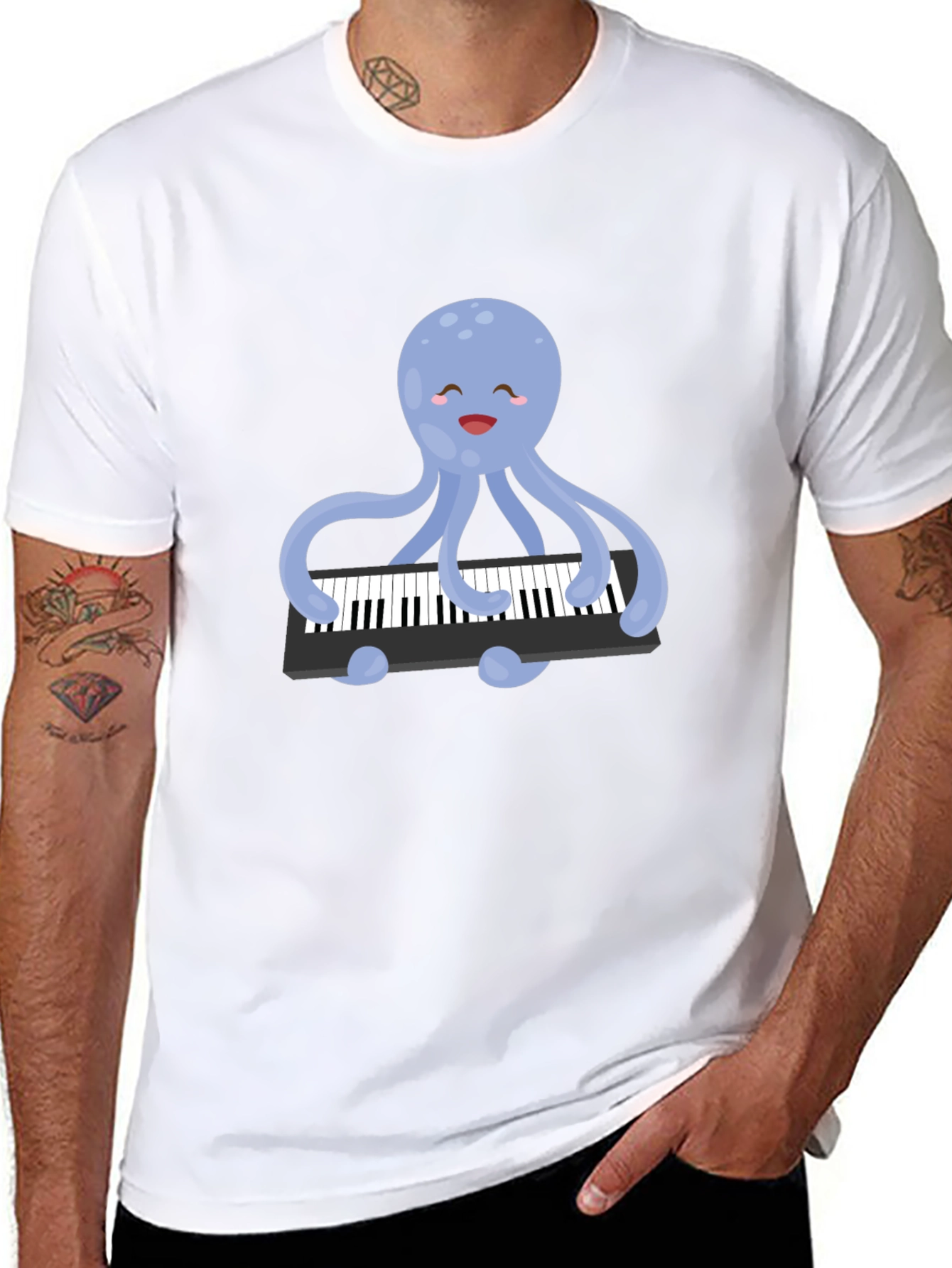 Black Octopus Playing Piano T-Shirt - Unique Design! view 8