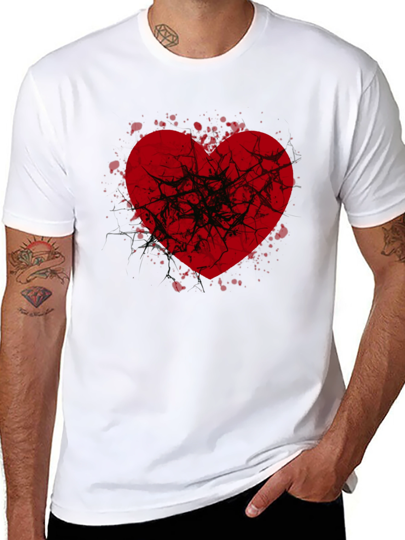 Black Broken Heart Graphic Tee - Black Casual Shirt view 8