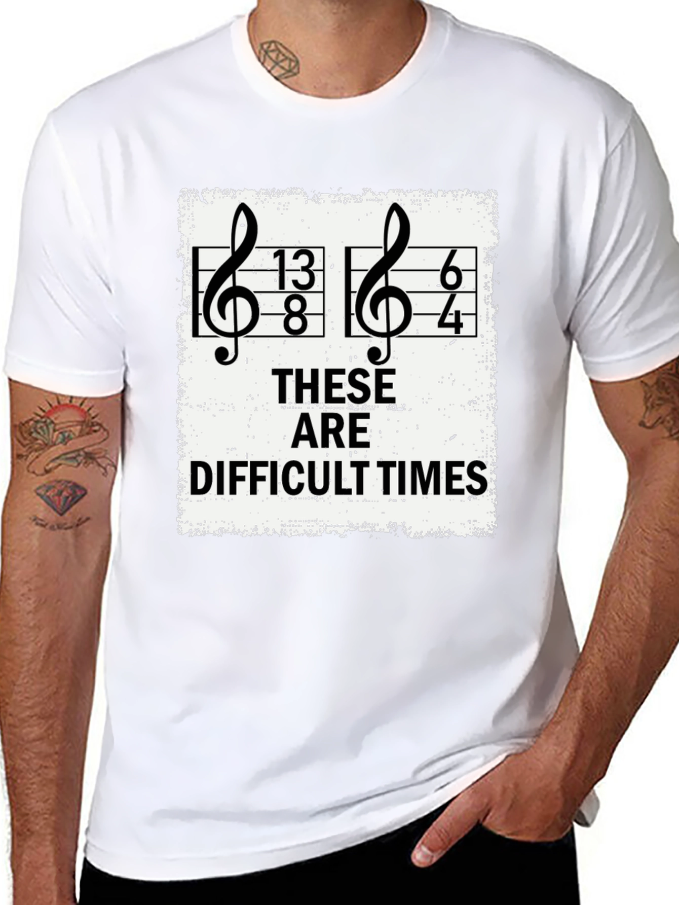 Black Difficult Times Music Pun T-Shirt view 8