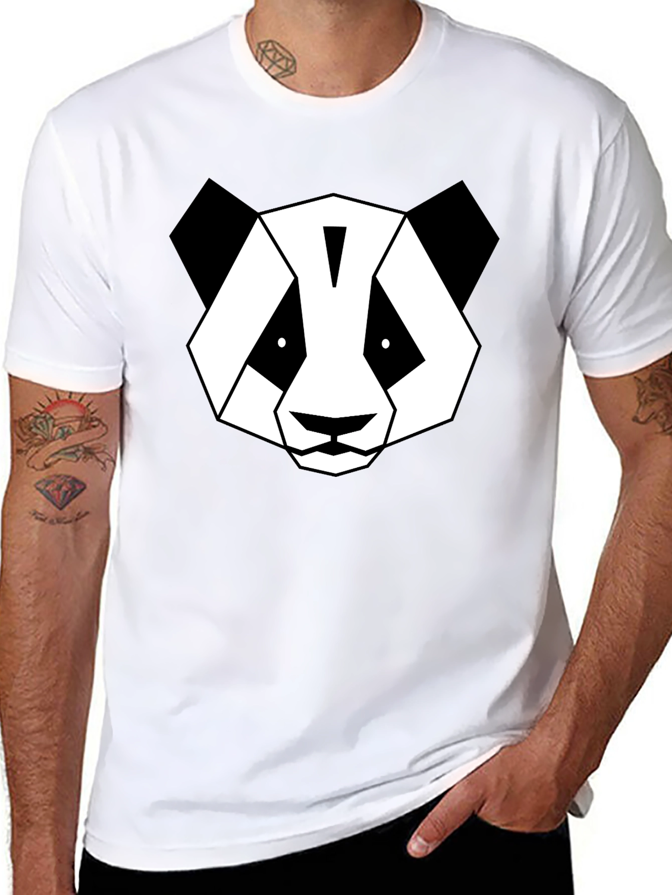 Black Geometric Panda Graphic T-Shirt - Modern Black Tee view 8