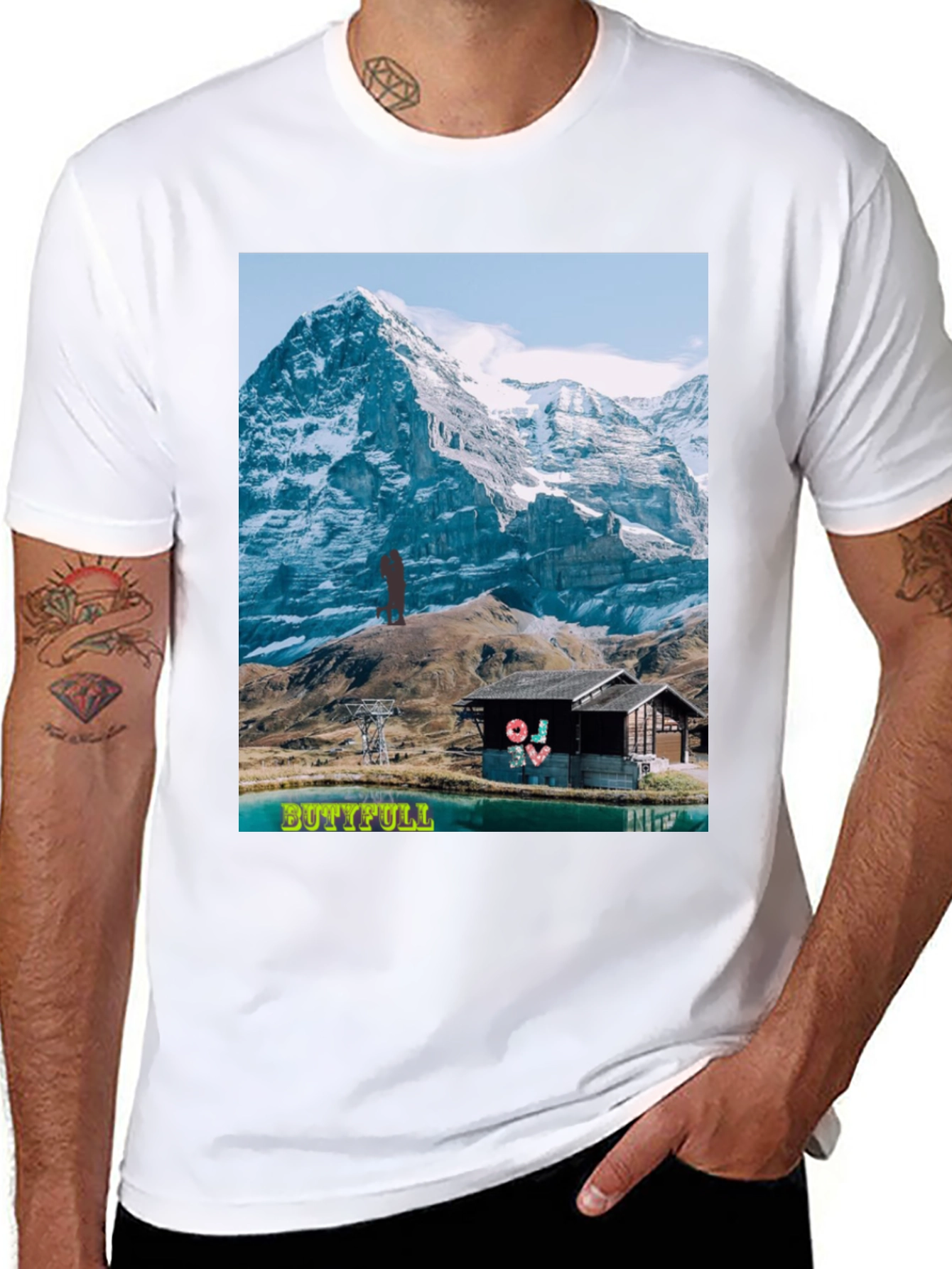 Black Mountain View Graphic Tee - "BUTTIFULL" Novelty Shirt view 8