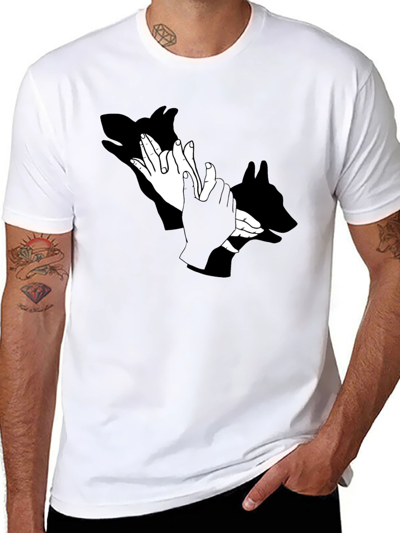 Black Shadow Puppet Hands Graphic Tee - Unique Design view 8