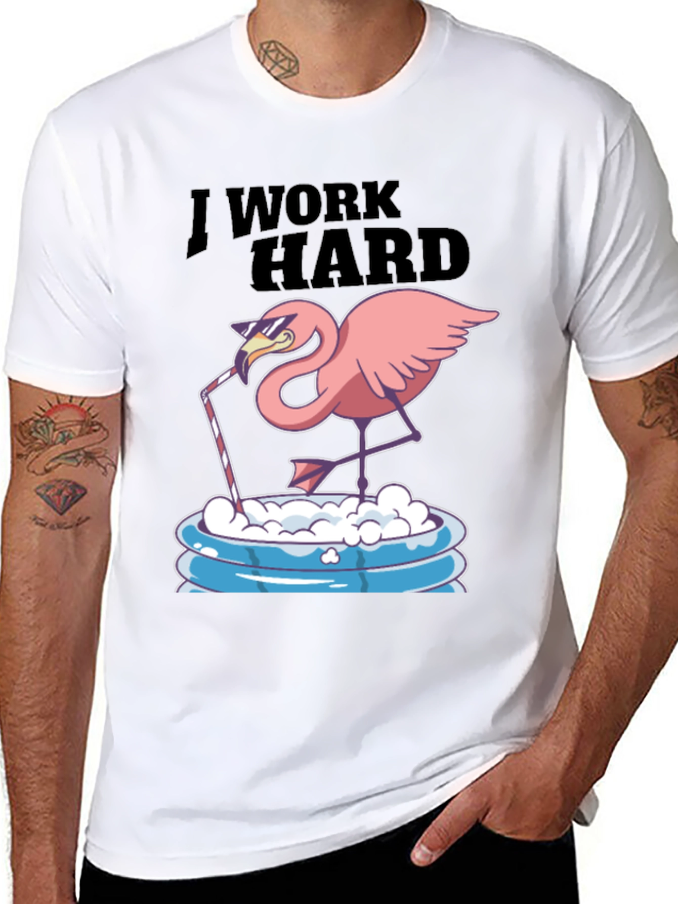 Black I Work Hard Flamingo T-Shirt - Funny Relaxing Tee view 8