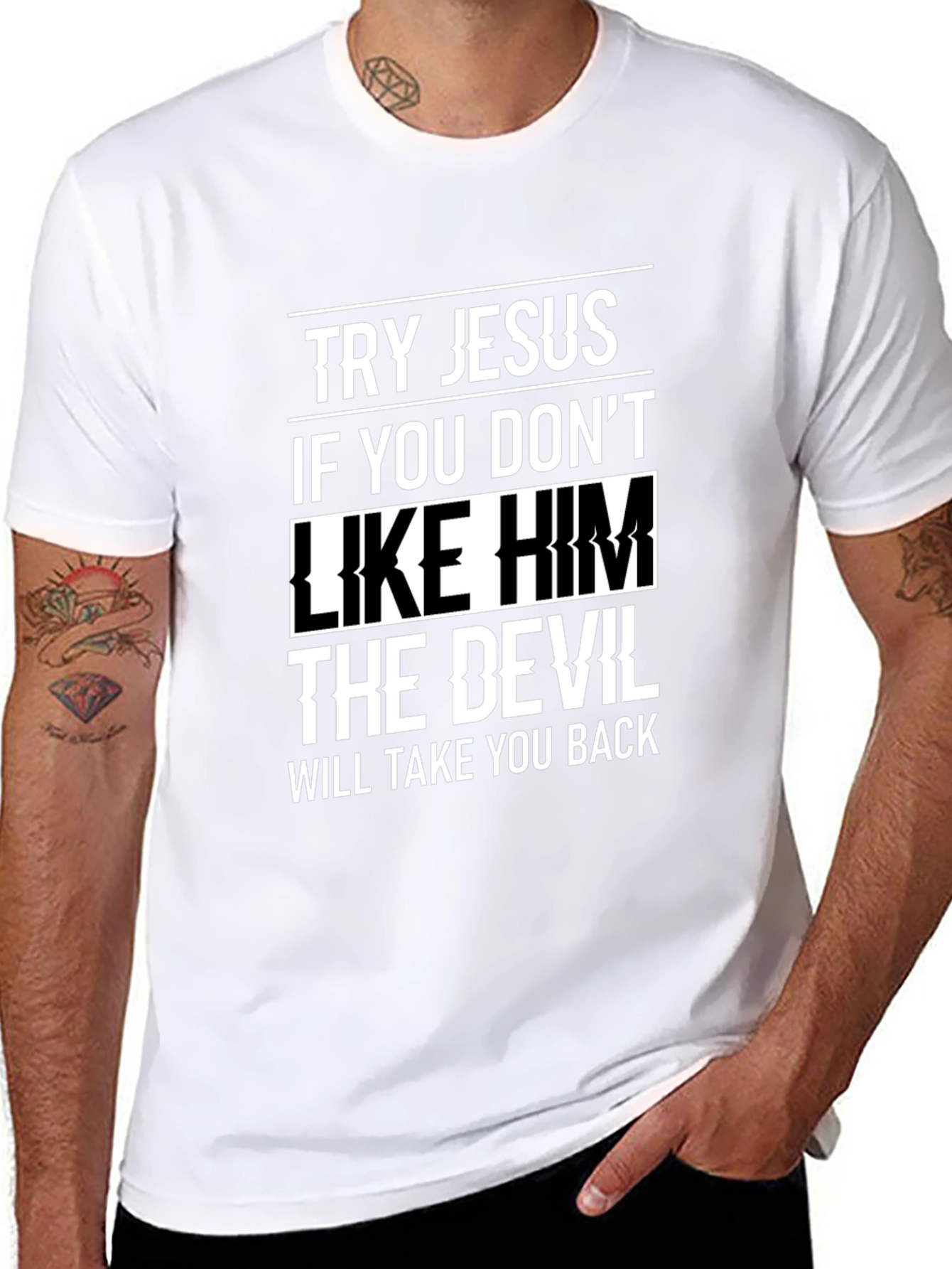 Black Try Jesus Graphic Tee - Soft Black Cotton view 8